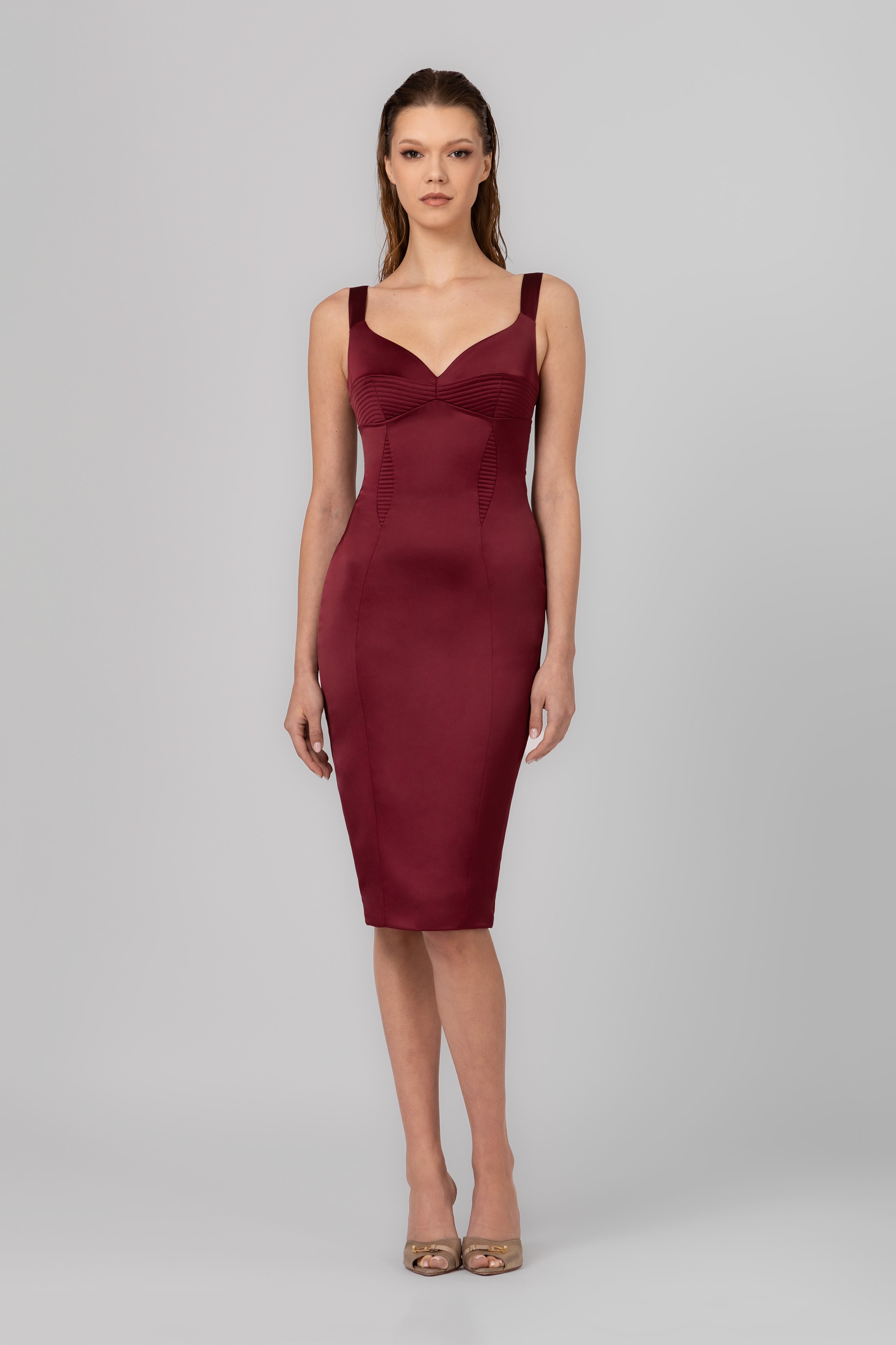 Rochie rosu burgund din satin elastic Haze