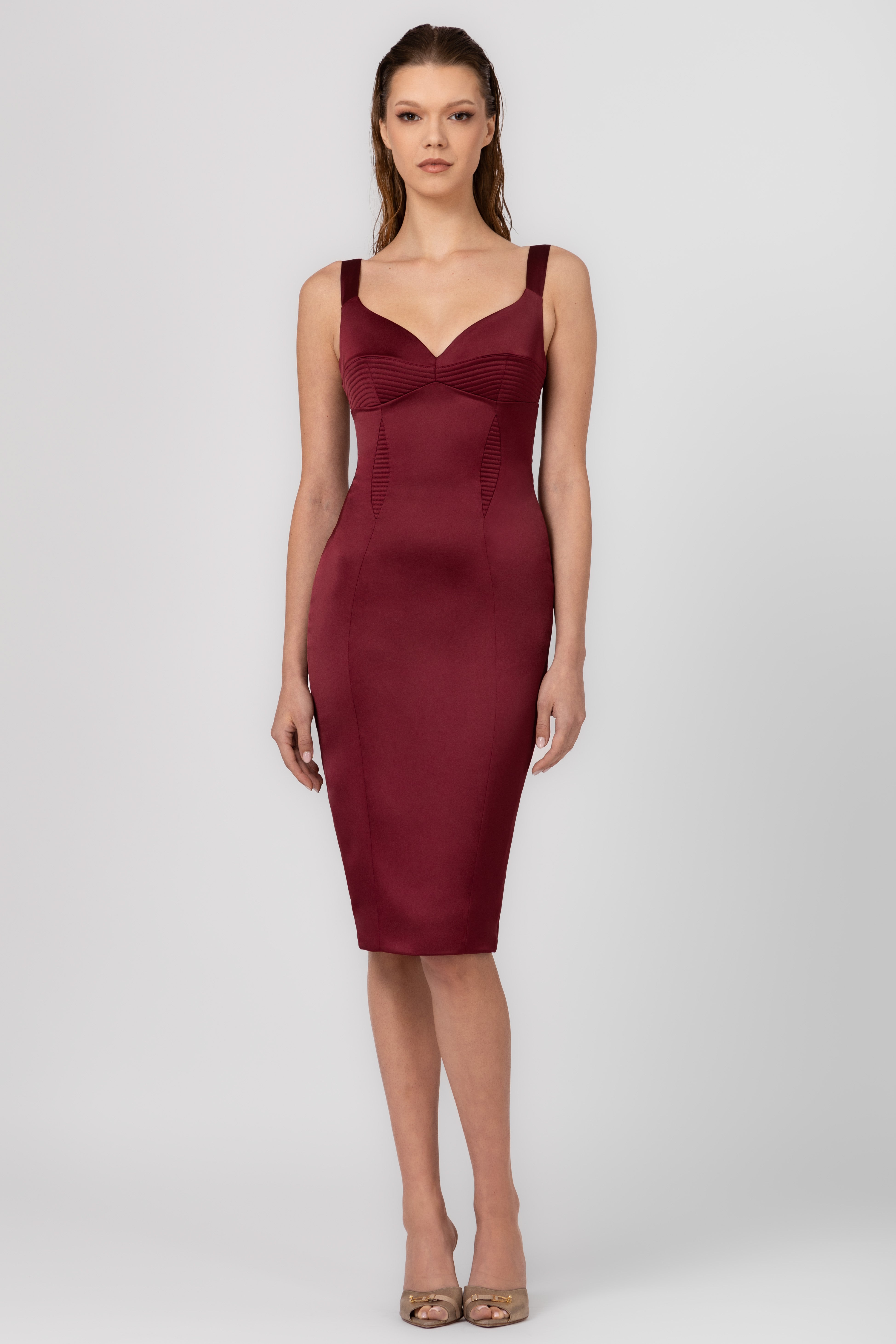 Rochie rosu burgund din satin elastic Haze