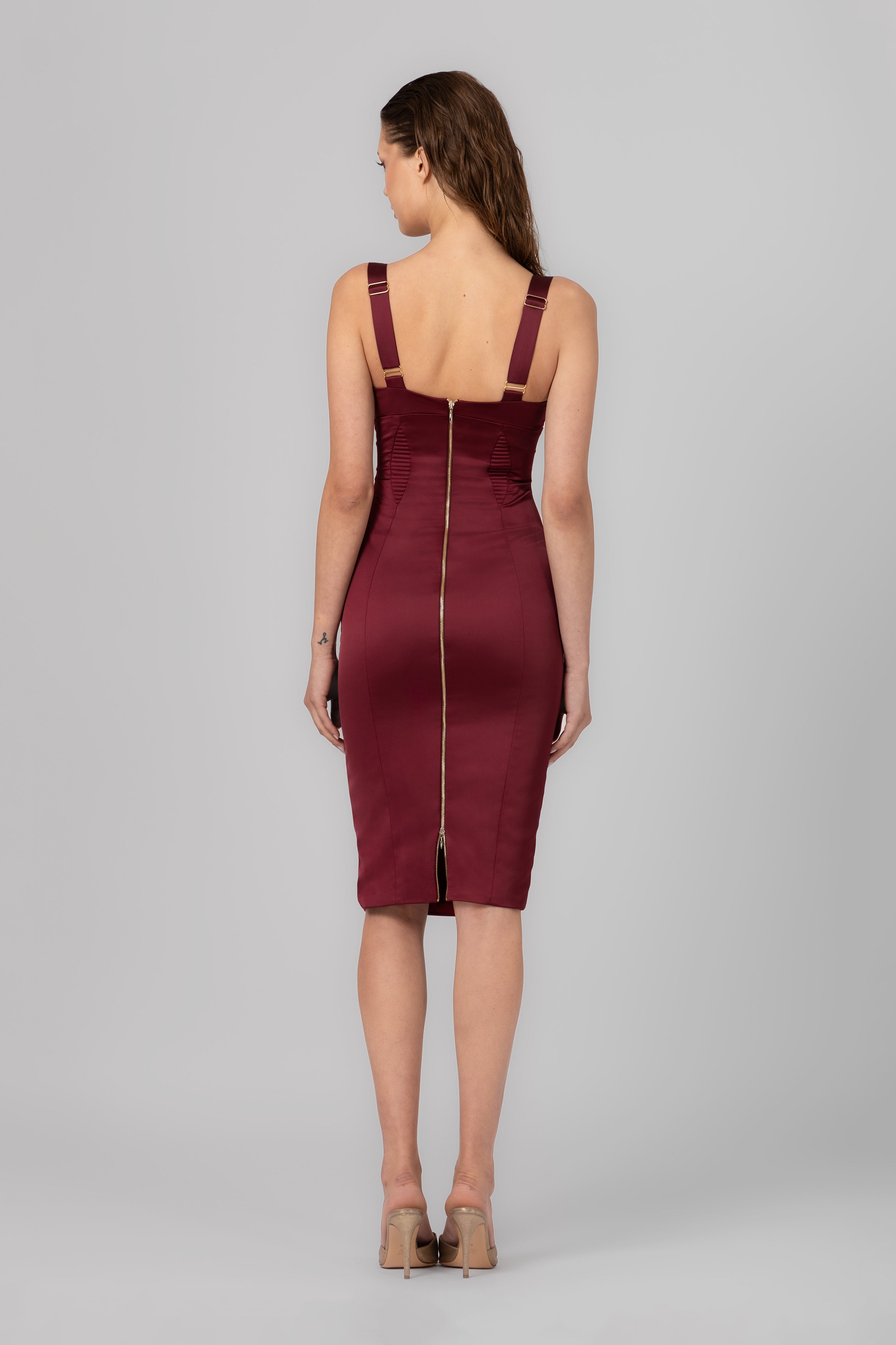 Rochie rosu burgund din satin elastic Haze