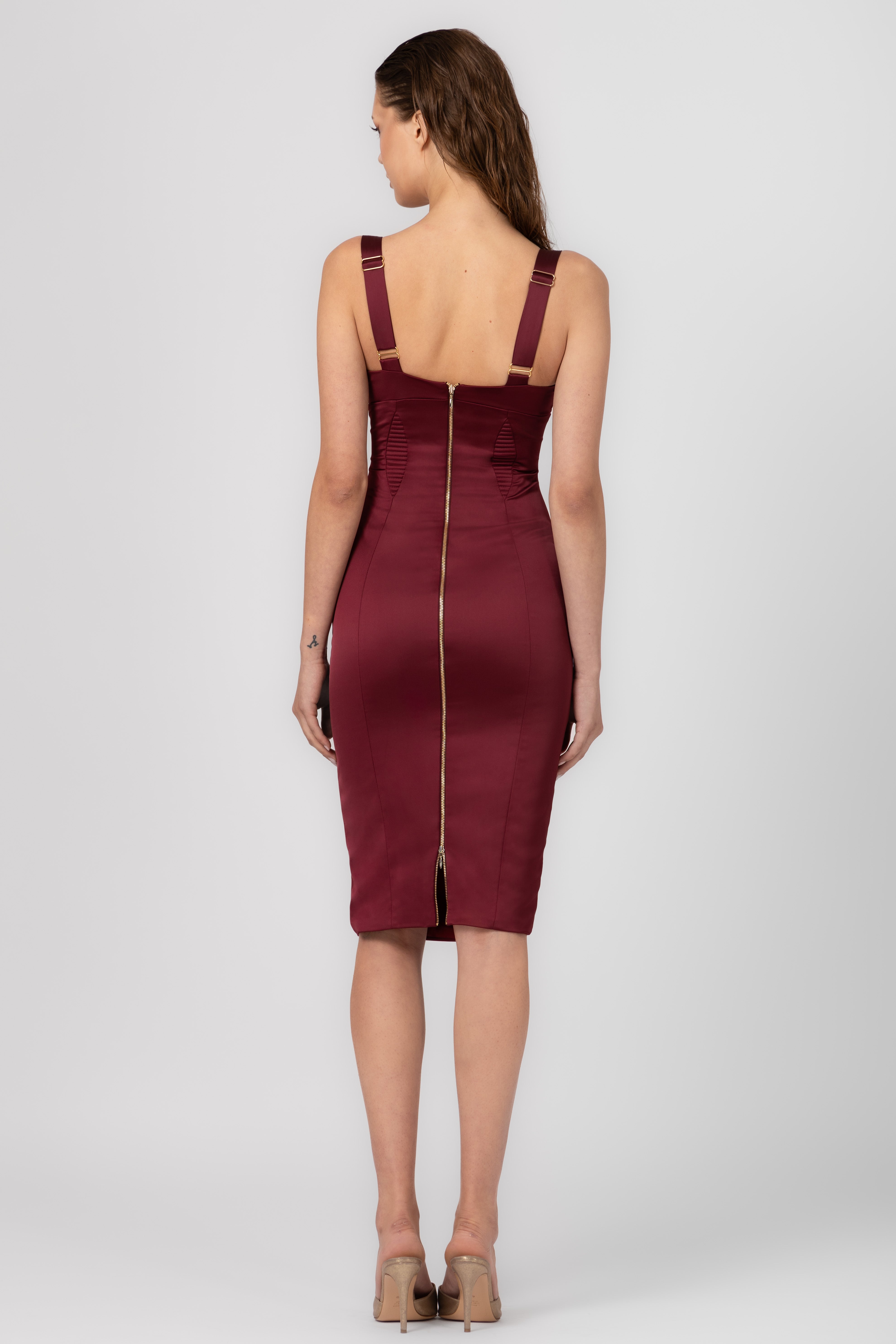 Rochie rosu burgund din satin elastic Haze