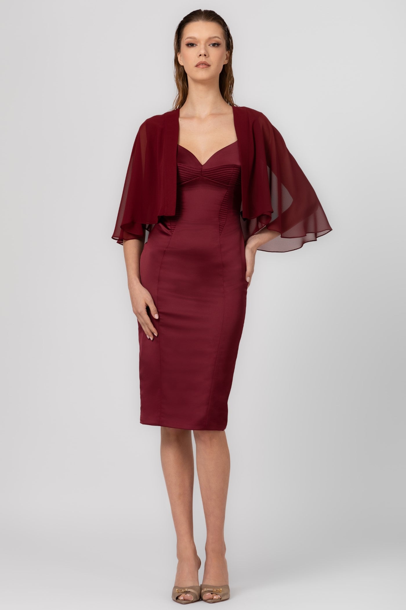 Capa rosu burgund din voal transparent Veil