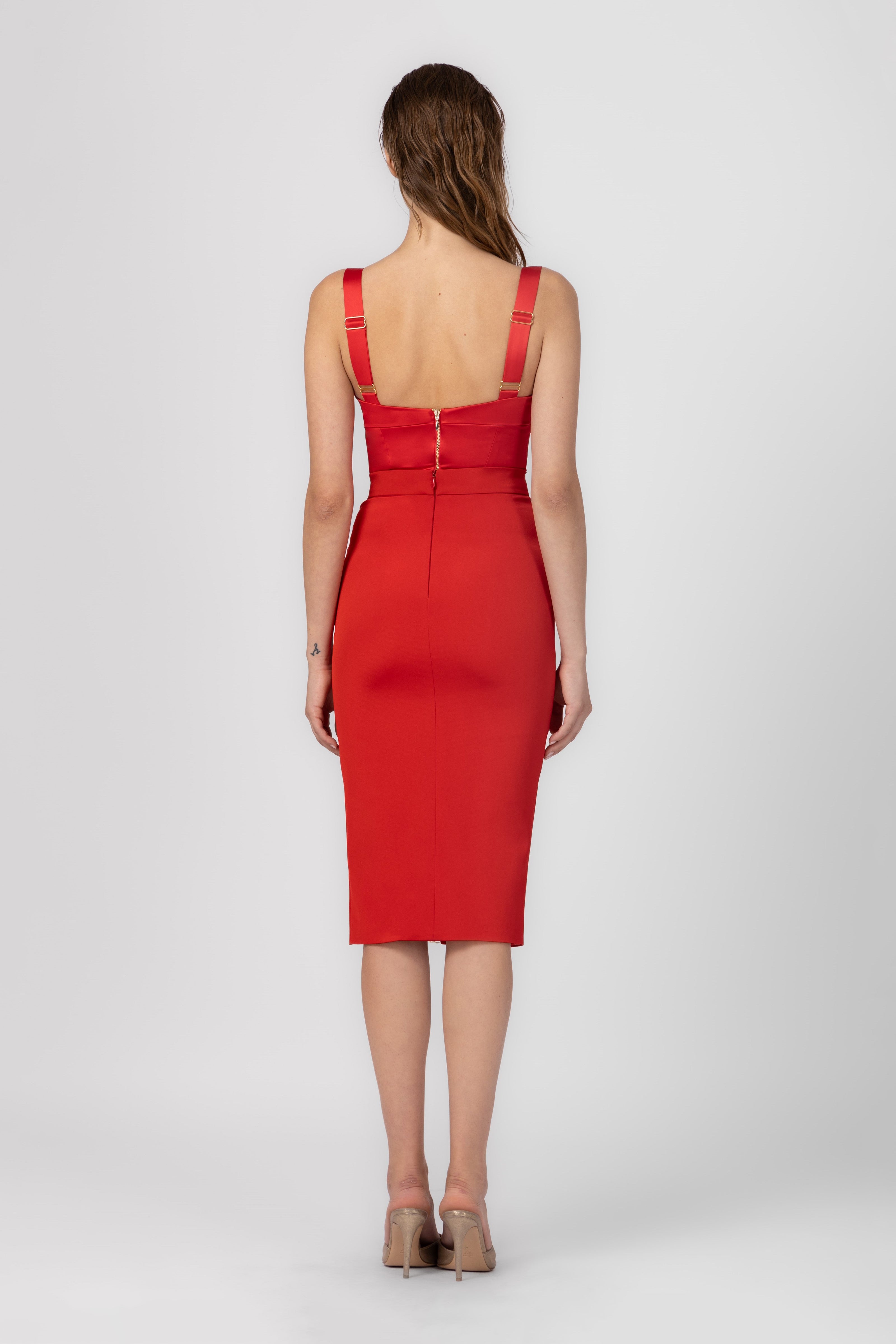 Fusta rosie mulata cu slit pe picior Ivy