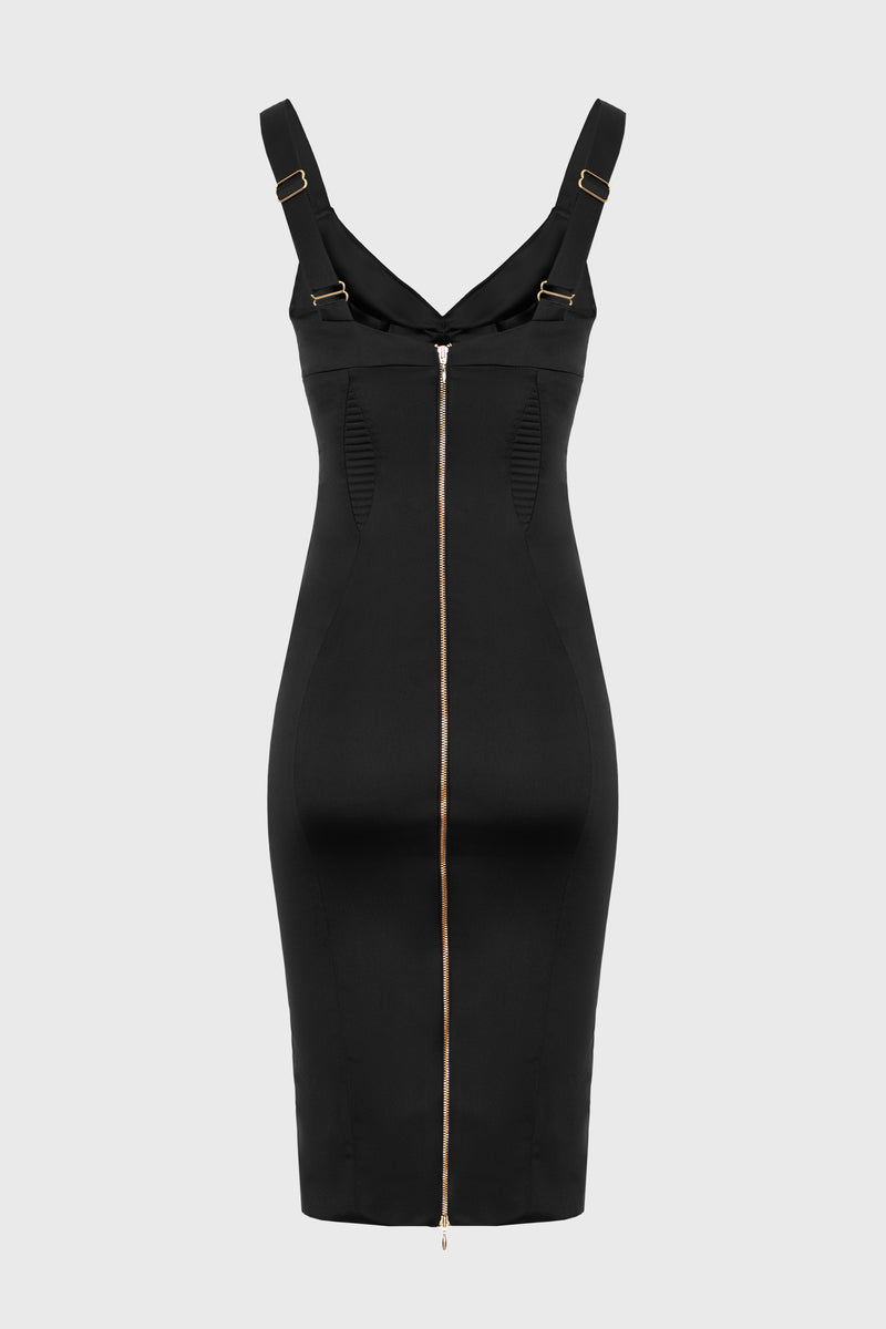 Rochie neagra din satin elastic Haze