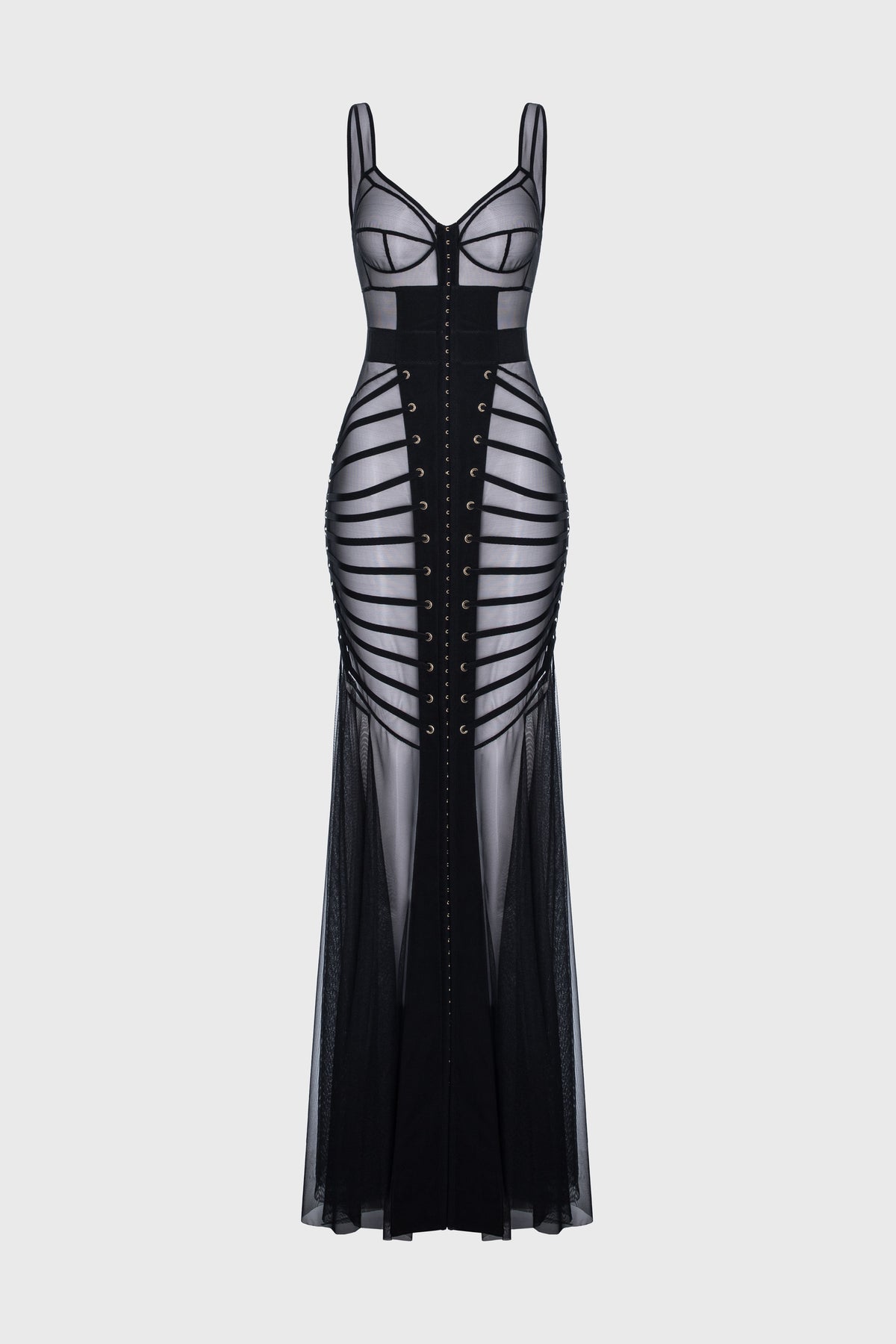Rochie neagra din tul cu body si furou Tribut Zest