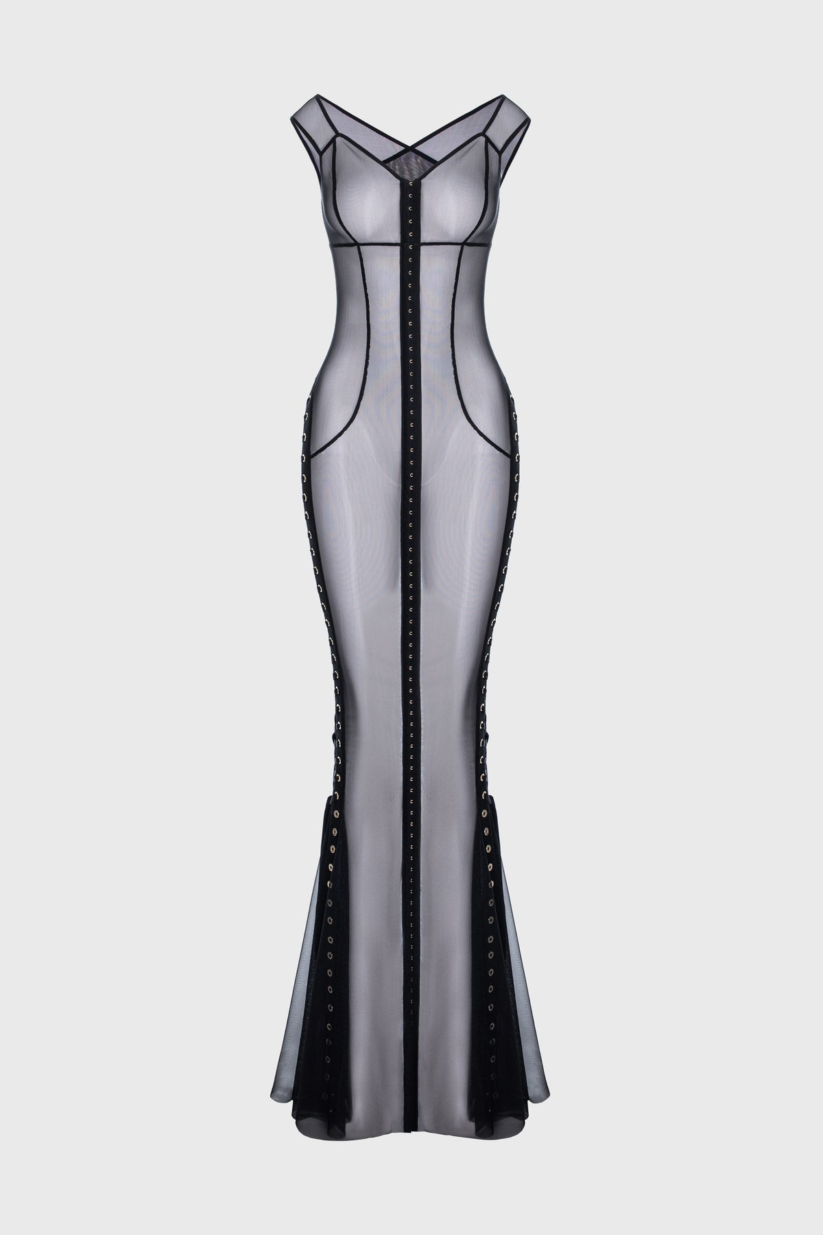 Rochie neagra din tul cu body si furou Tribut Blackcherry
