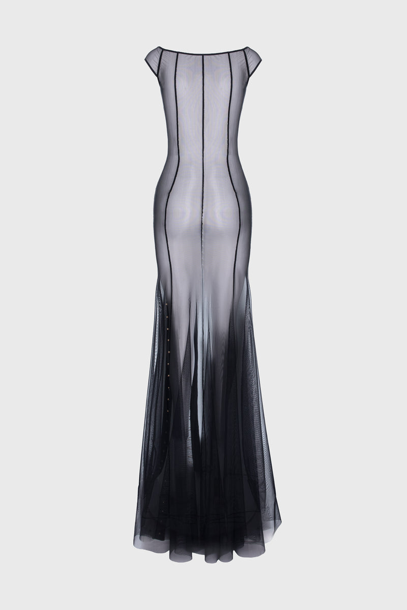 Rochie neagra din tul cu body si furou Tribut Ivy