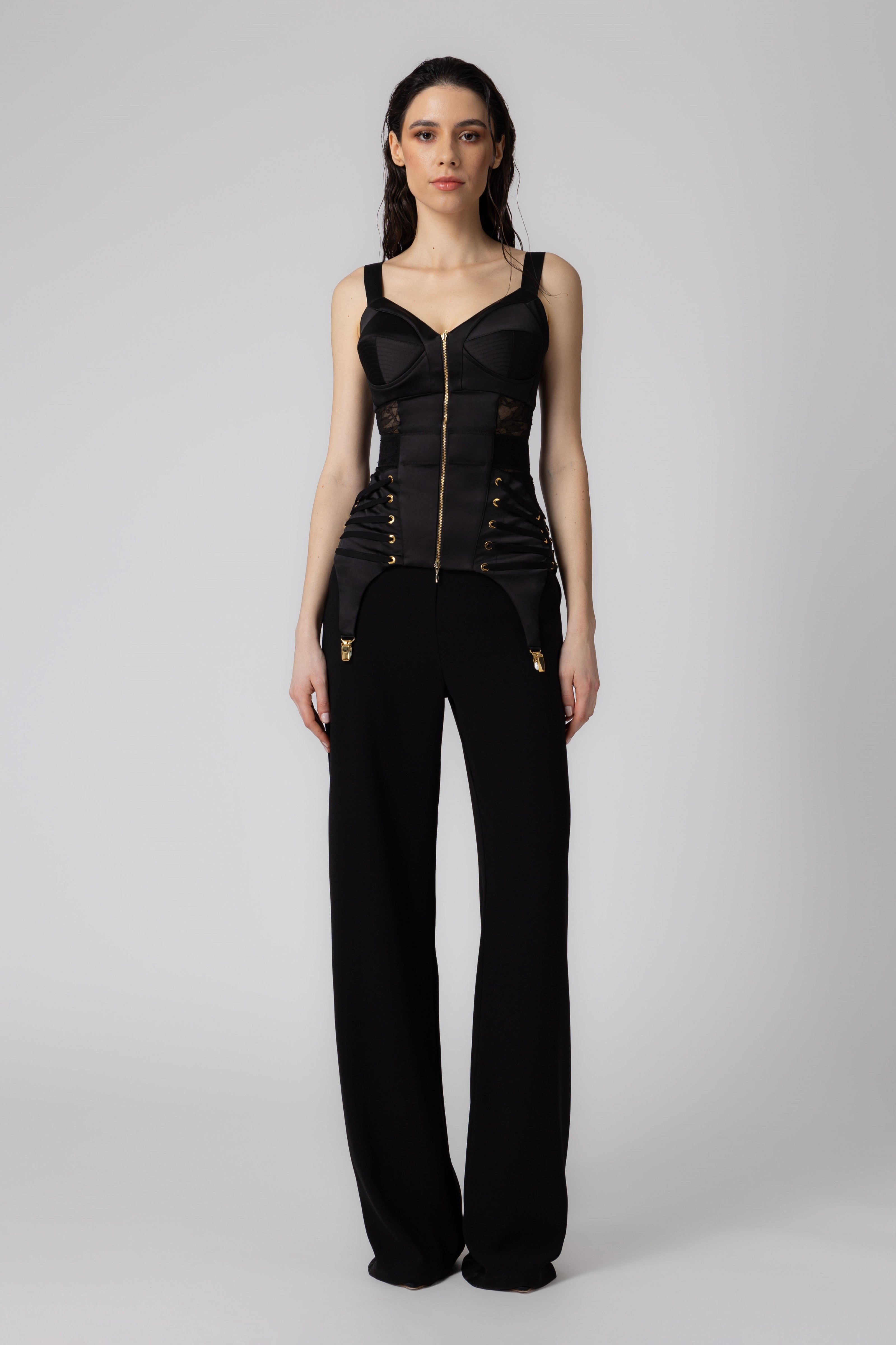Corset negru din satin si dantela Zest