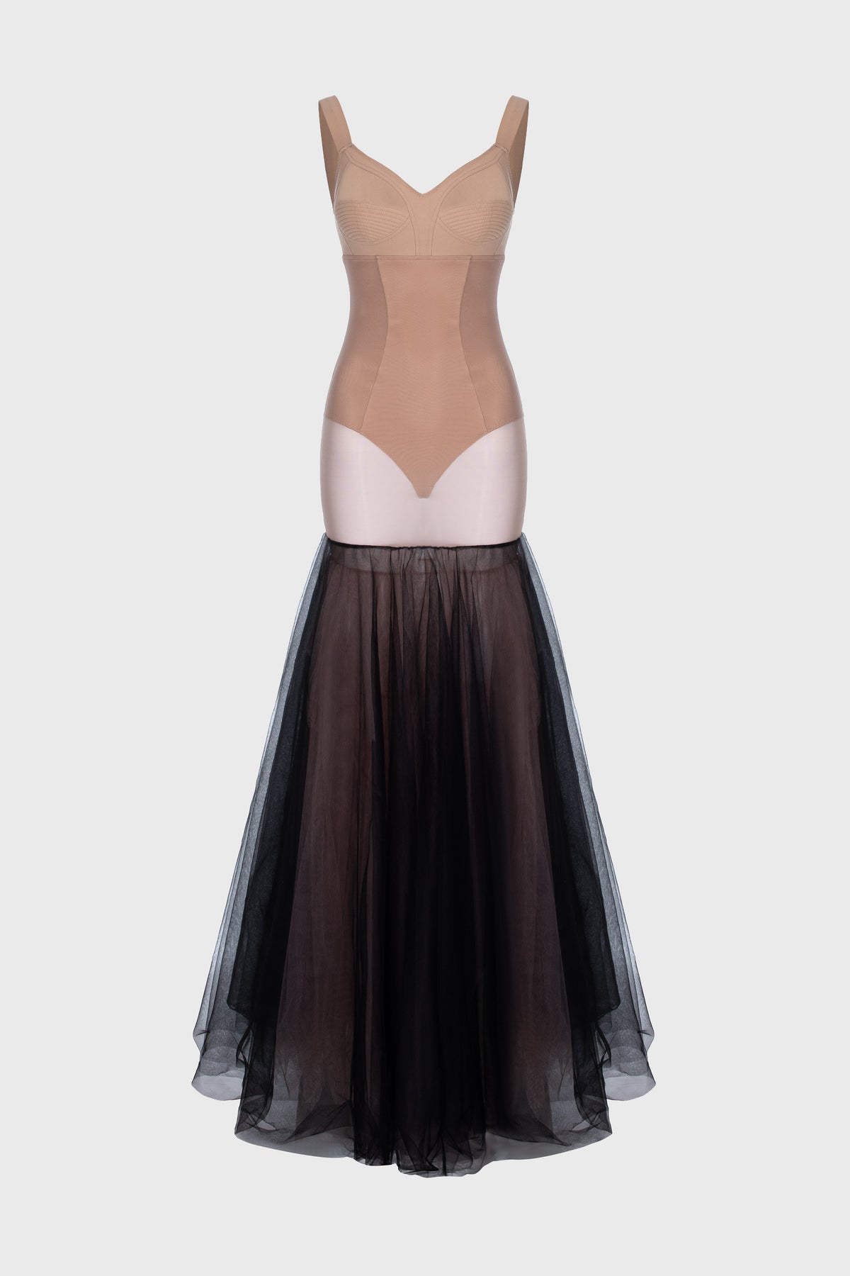 Rochie neagra din tul cu body si furou Tribut Ivy