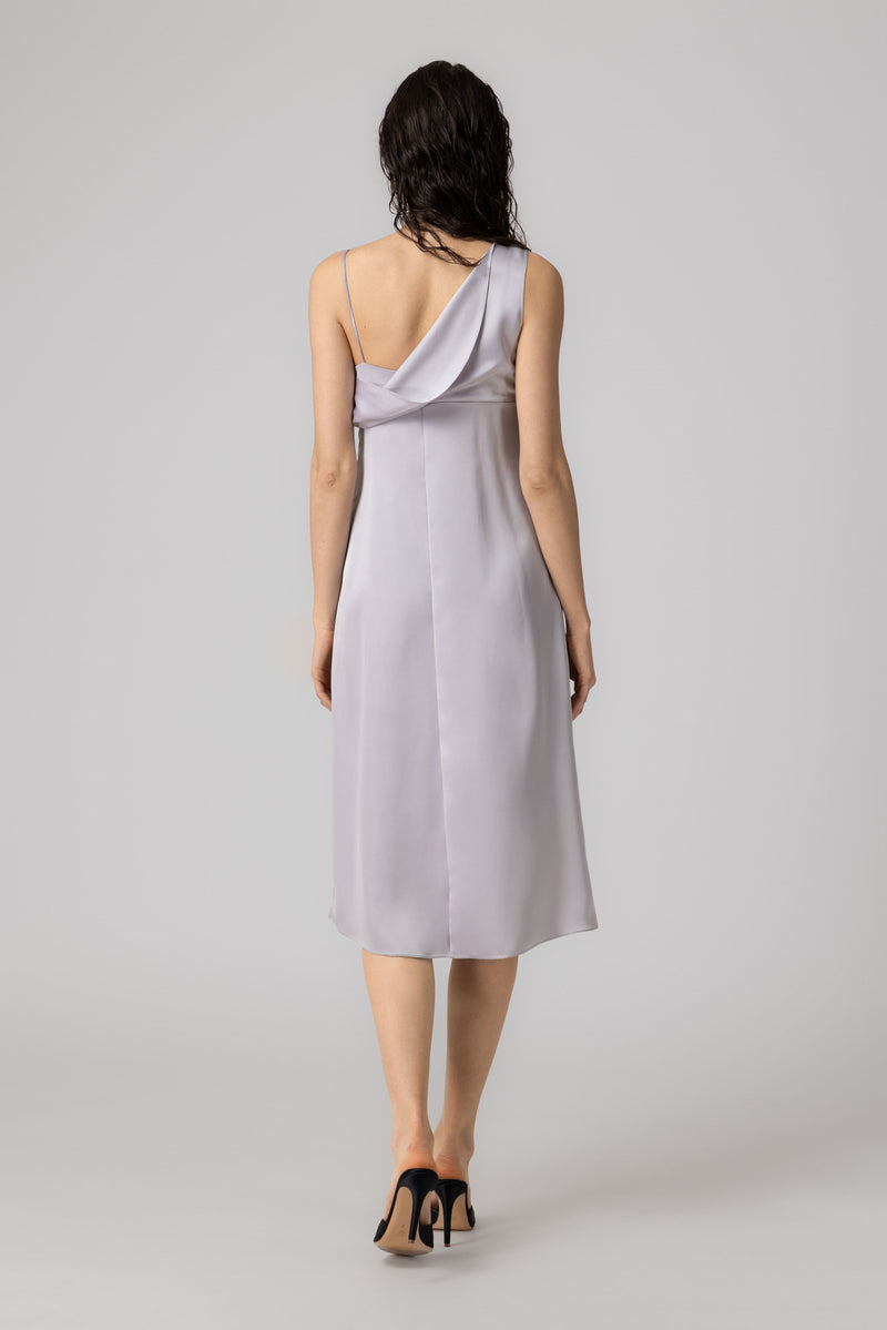 Rochie gri midi din satin Allure