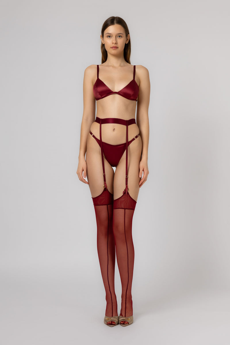 Sutien rosu inchis din satin italienesc elastic Nostalgic