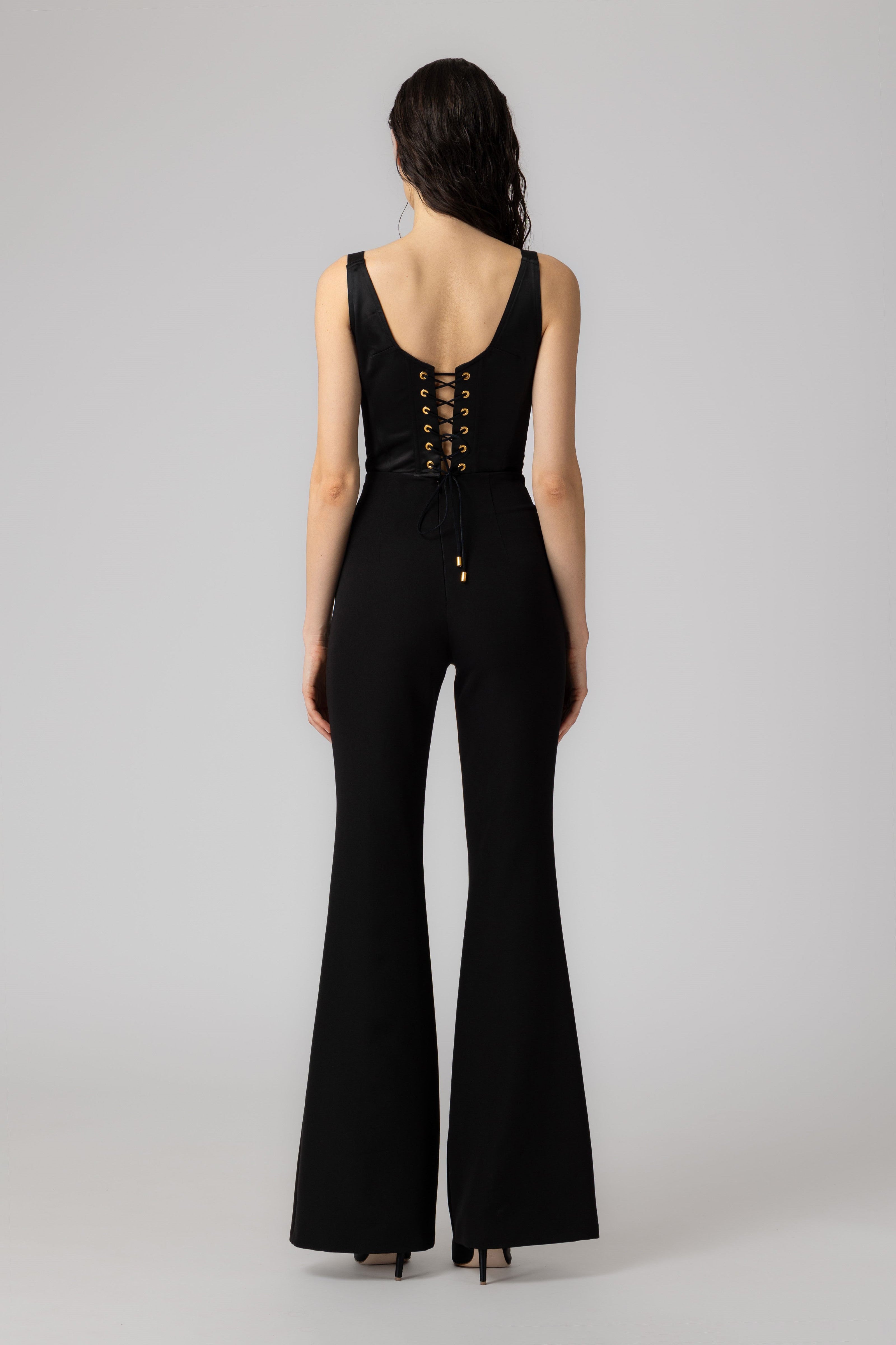 Top negru mulat din satin premium Corset