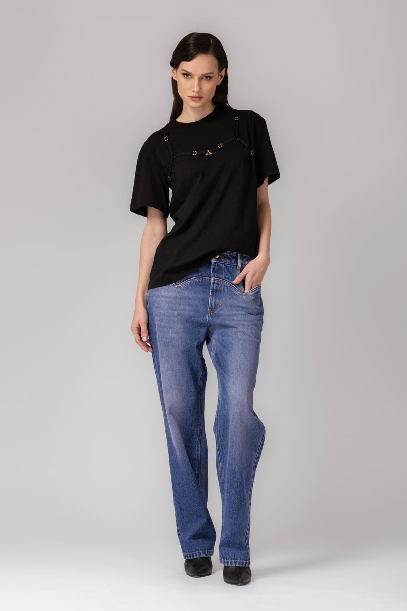 Tricou negru din bumbac organic Outline