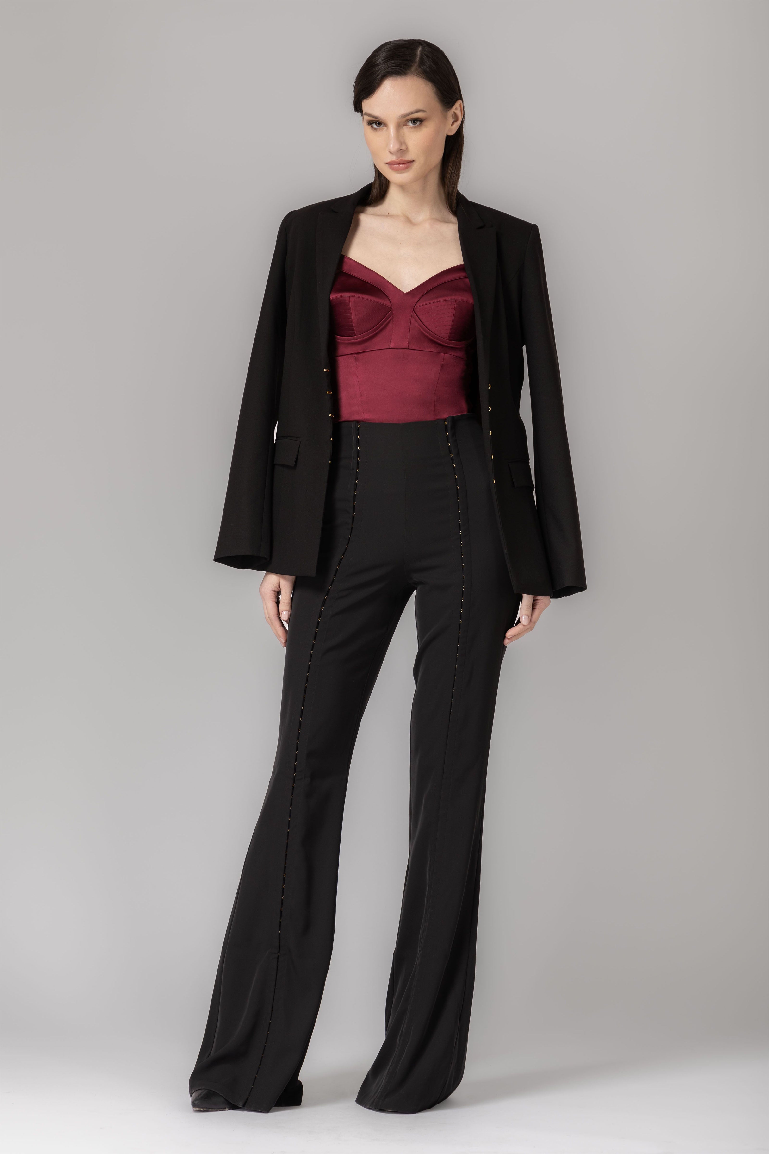 Body rosu burgund din satin elastic Sculpt