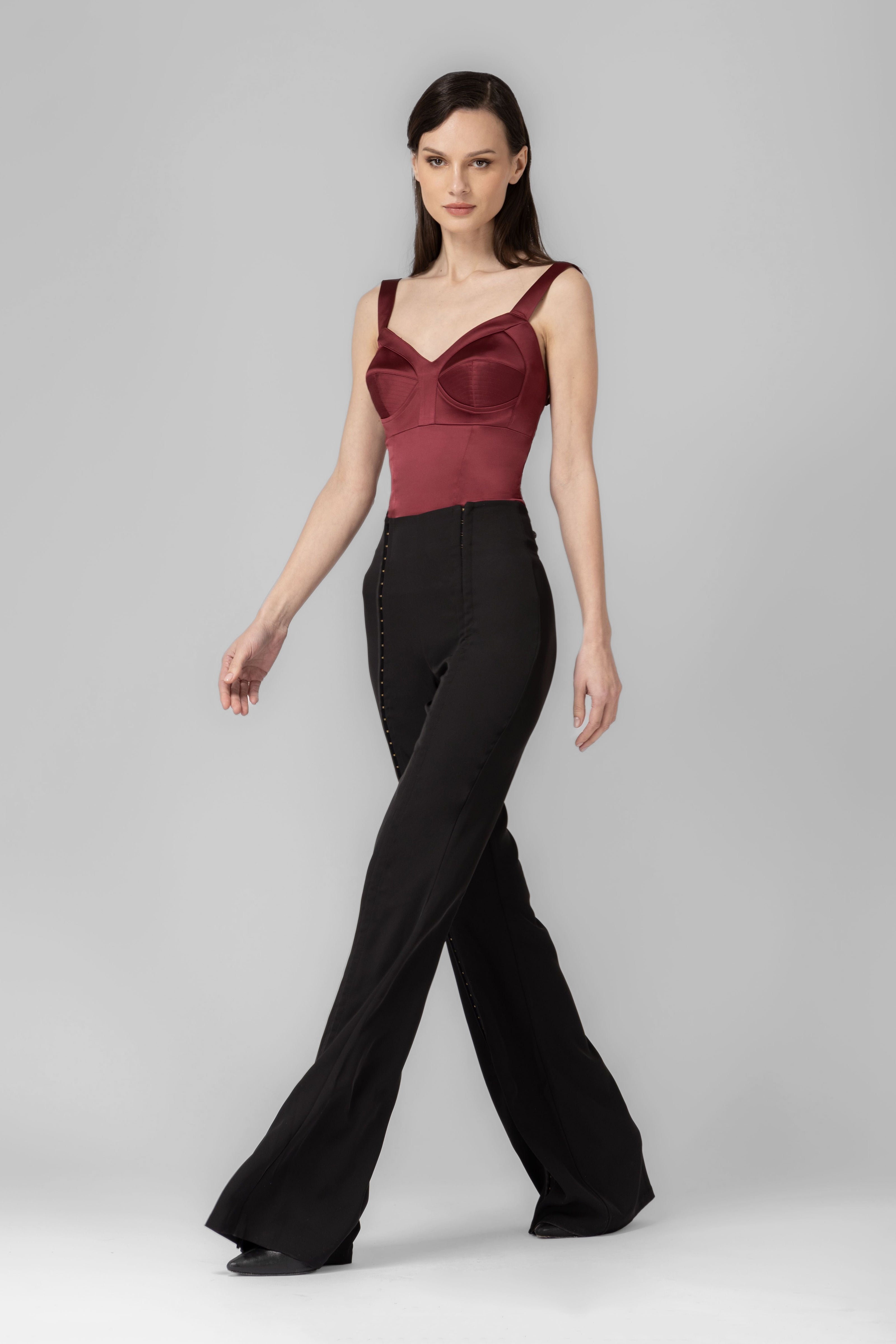 Body rosu burgund din satin elastic Sculpt