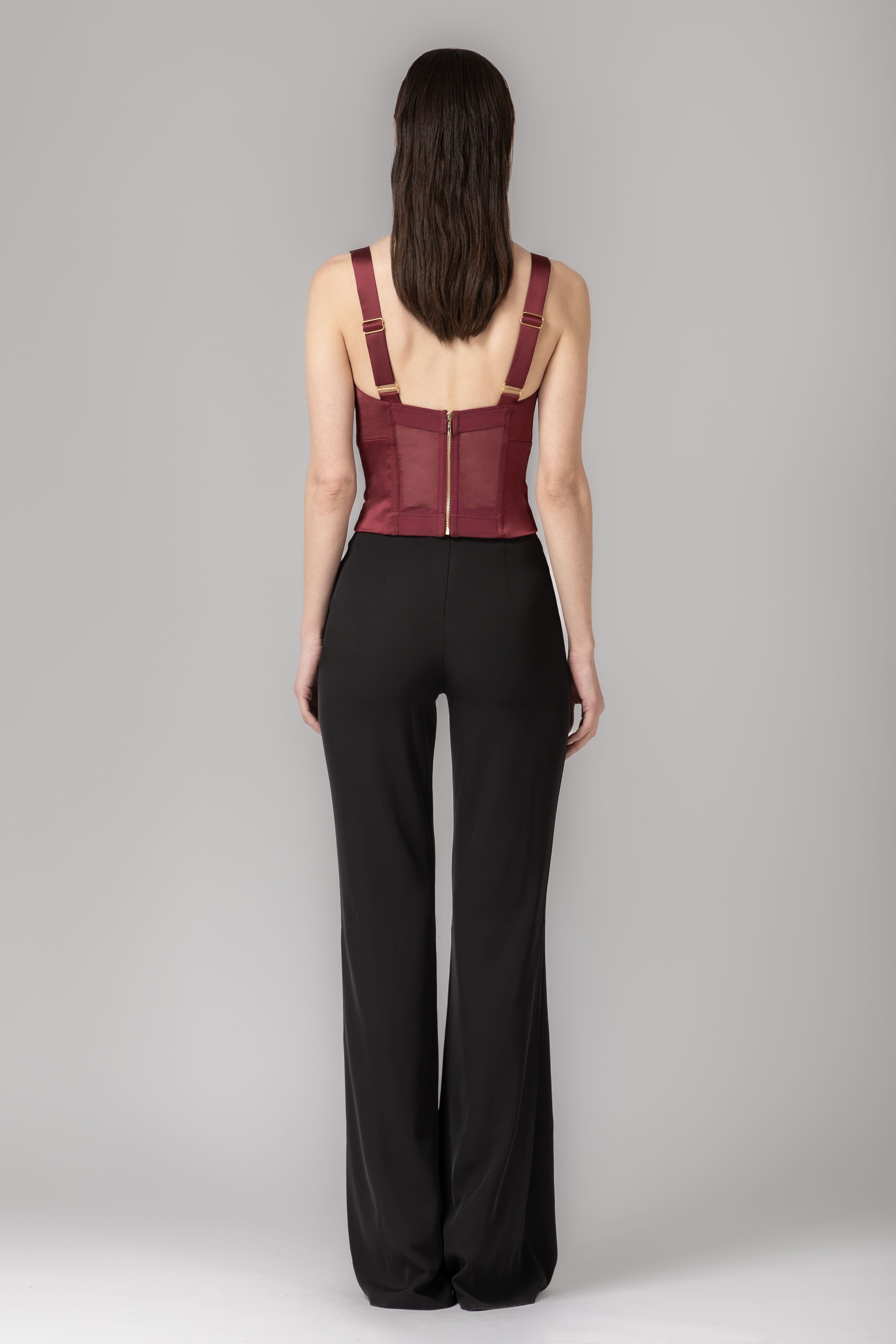 Body rosu burgund din satin elastic Sculpt