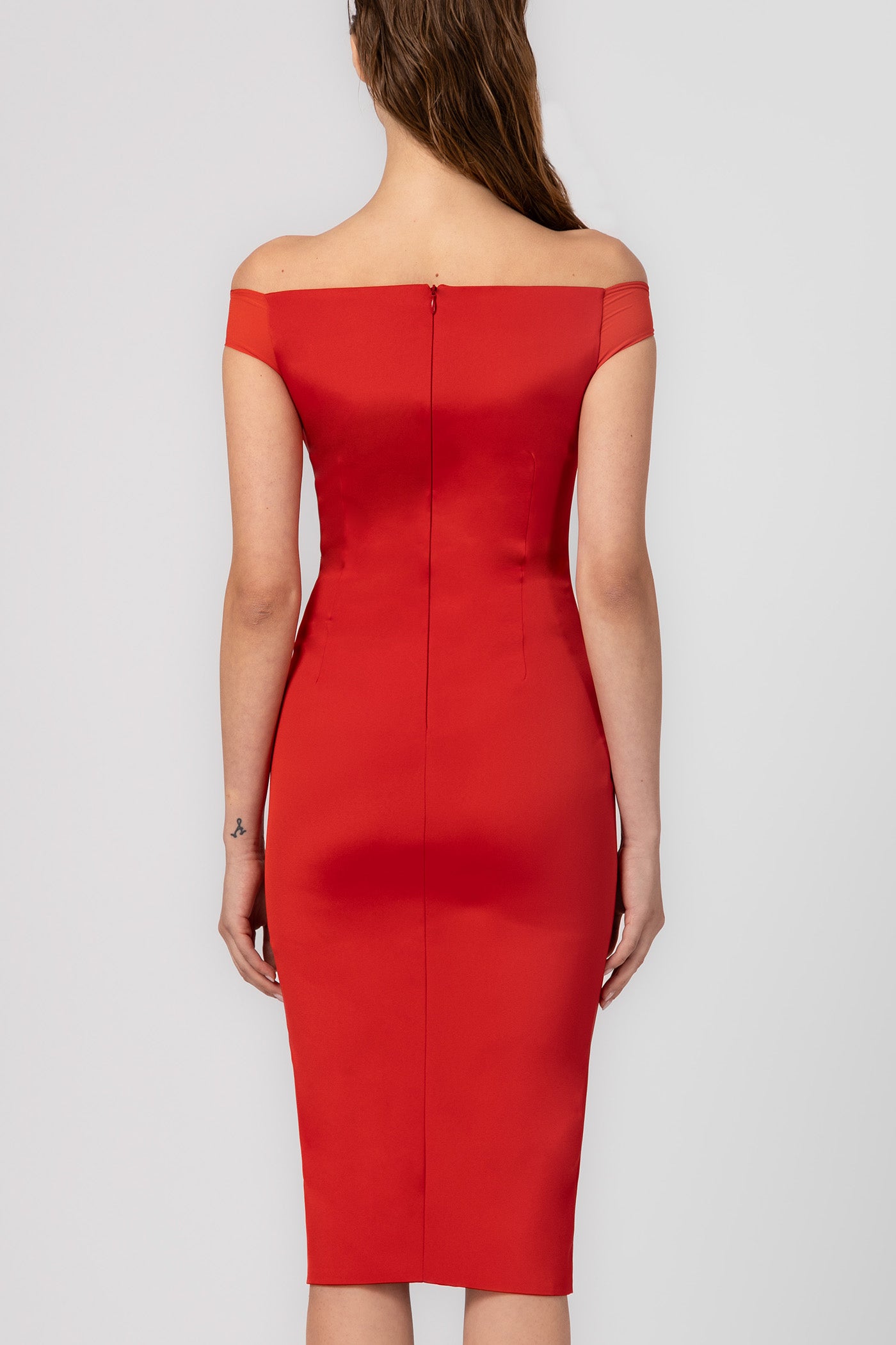 Rochie rosie mulata cu decolteu Ivy