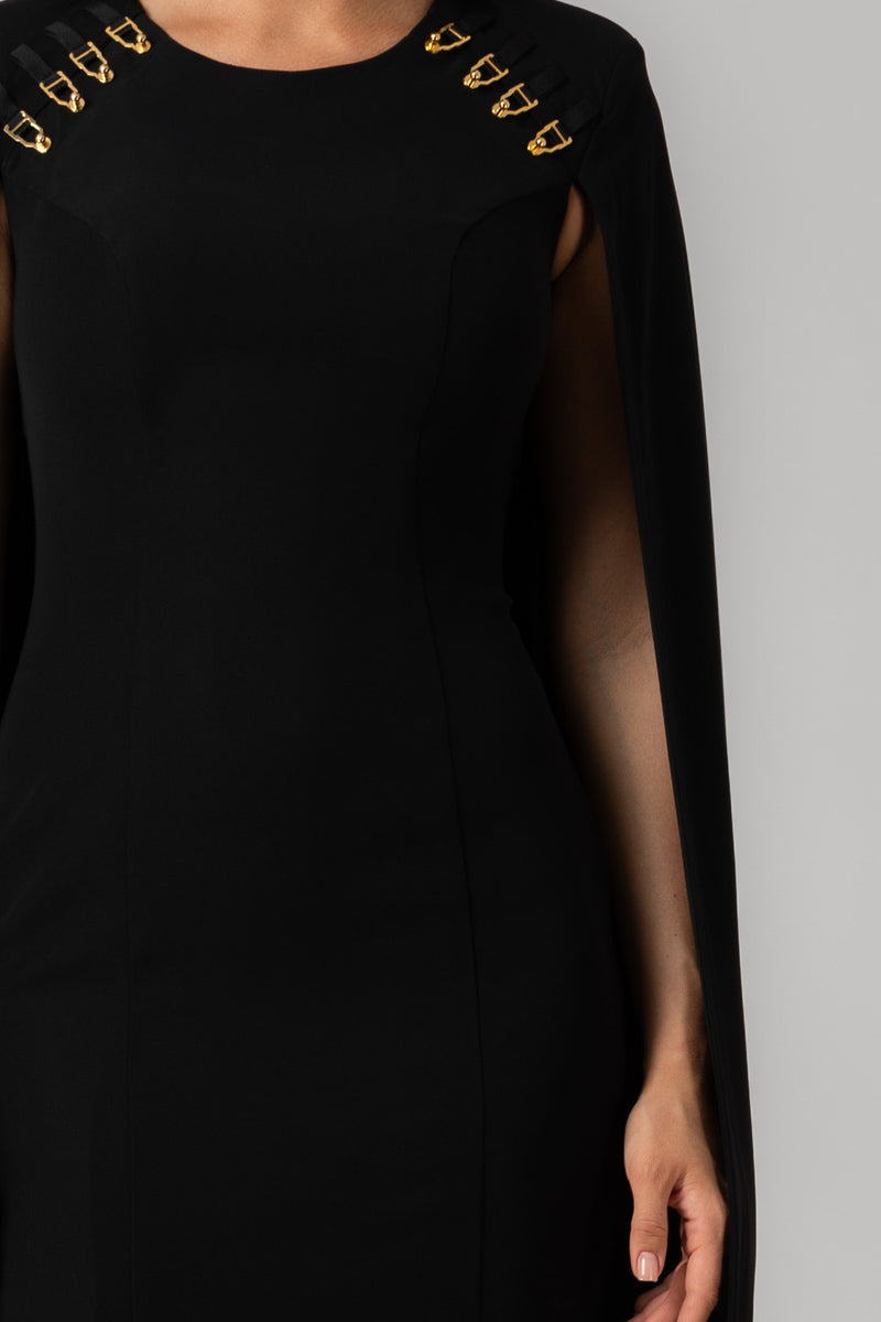 Rochie neagra midi cu capa Mantle