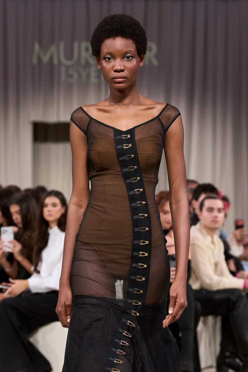 Rochie neagra din tul cu body si furou Tribut Ivy