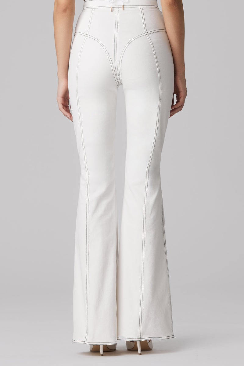 Pantaloni albi evazati din denim bi-elastic Underline