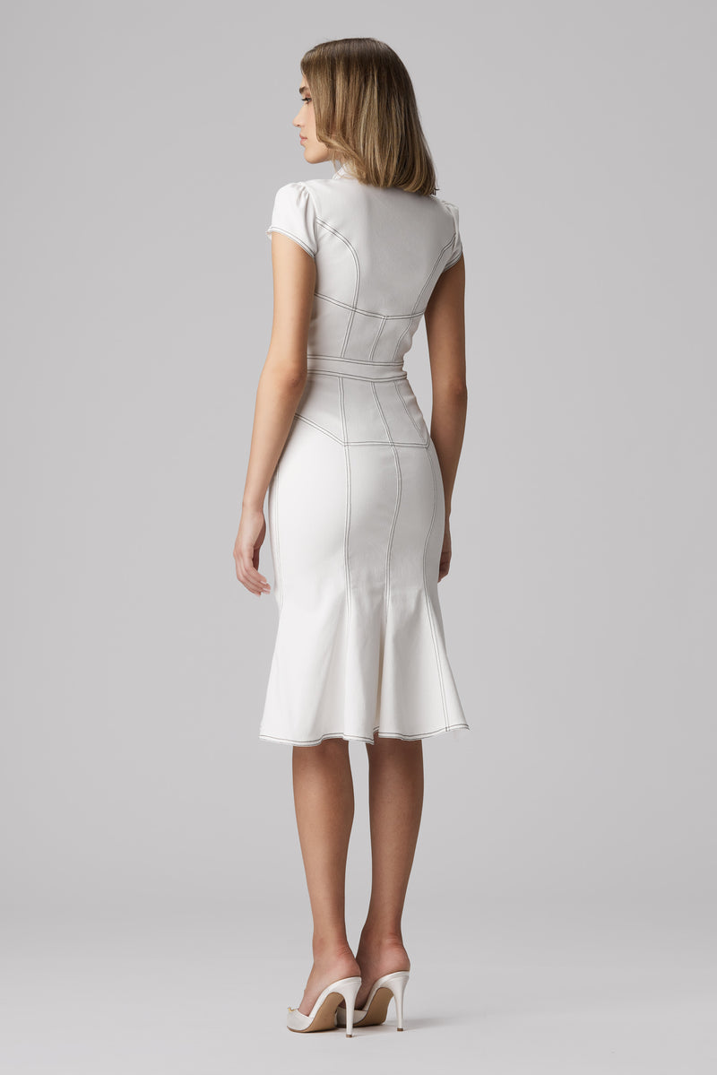 Rochie albă midi din denim bi-elastic Underline