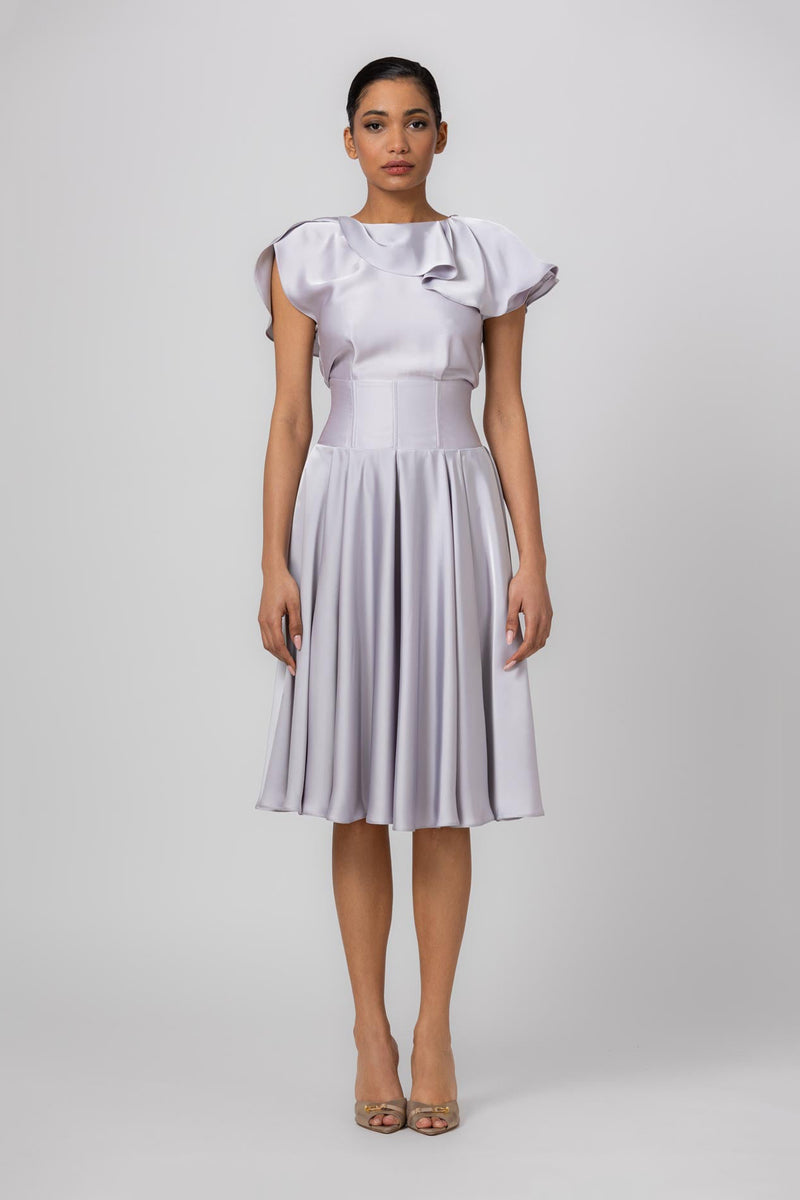 Rochie gri midi din satin premium Flap