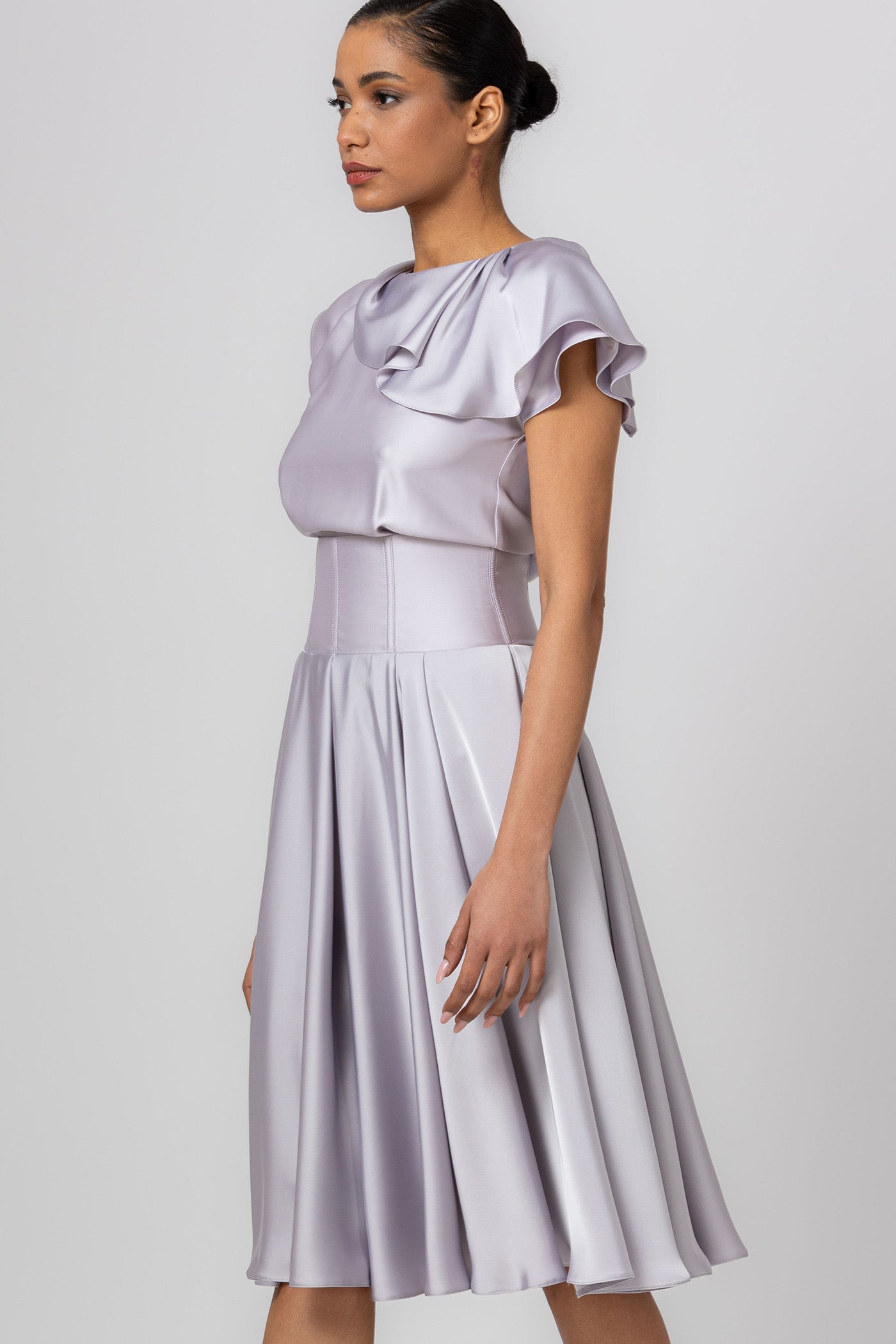 Rochie gri midi din satin premium Flap