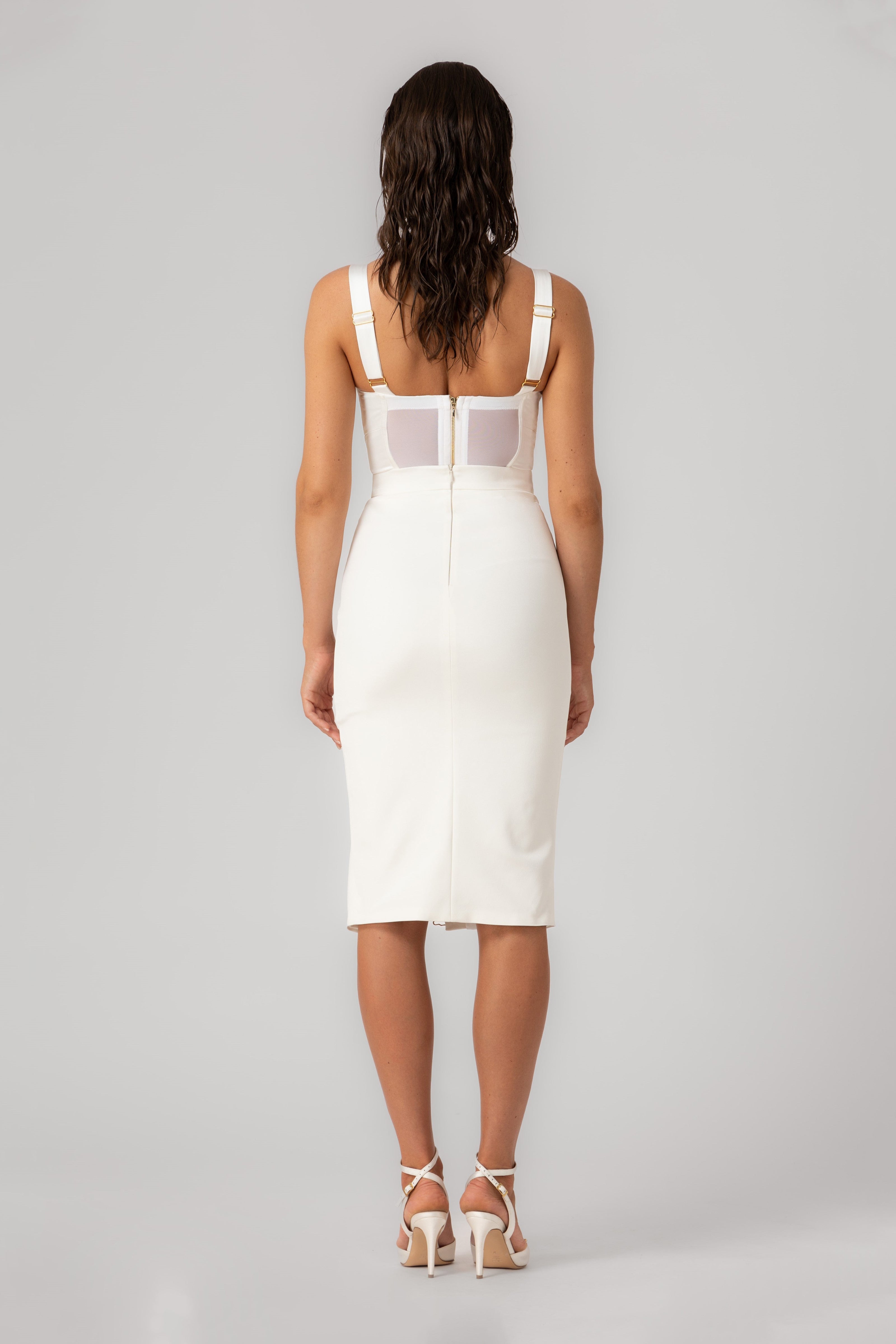 Fusta alba mulata cu slit pe picior Ivy