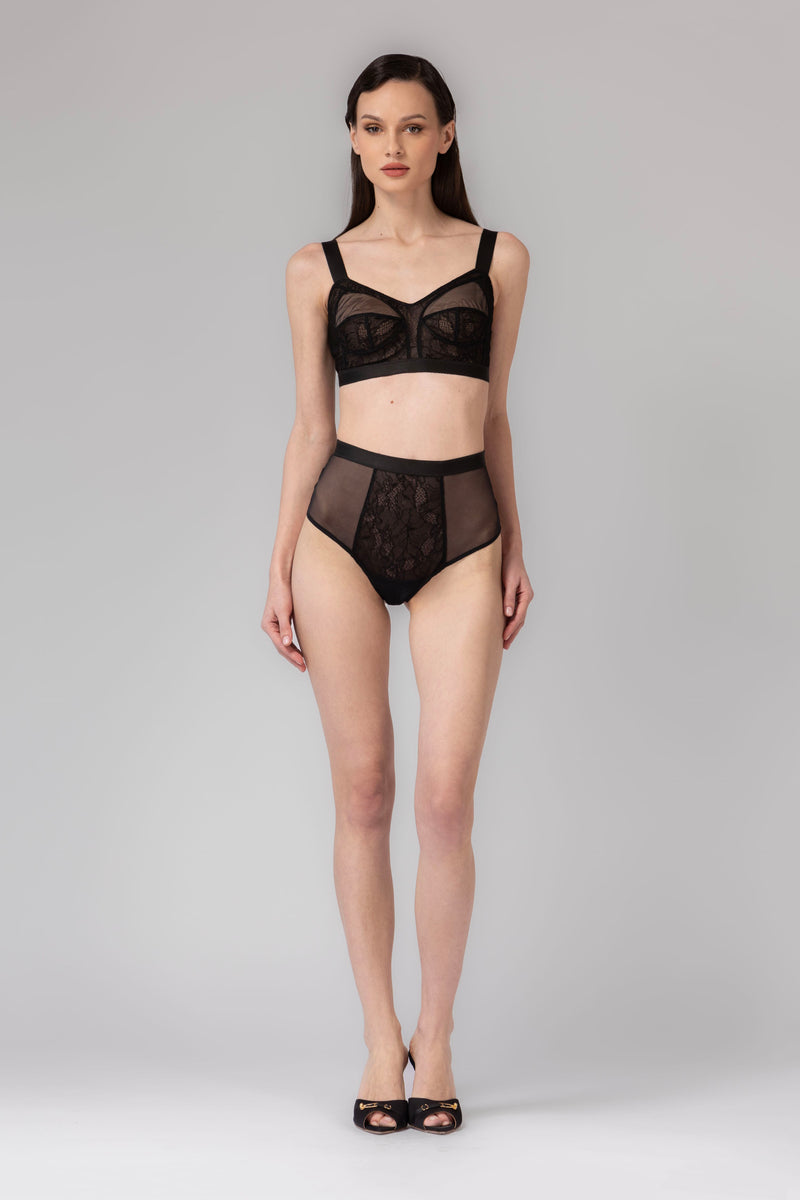 Bra top negru din dantela si tul Sculpt