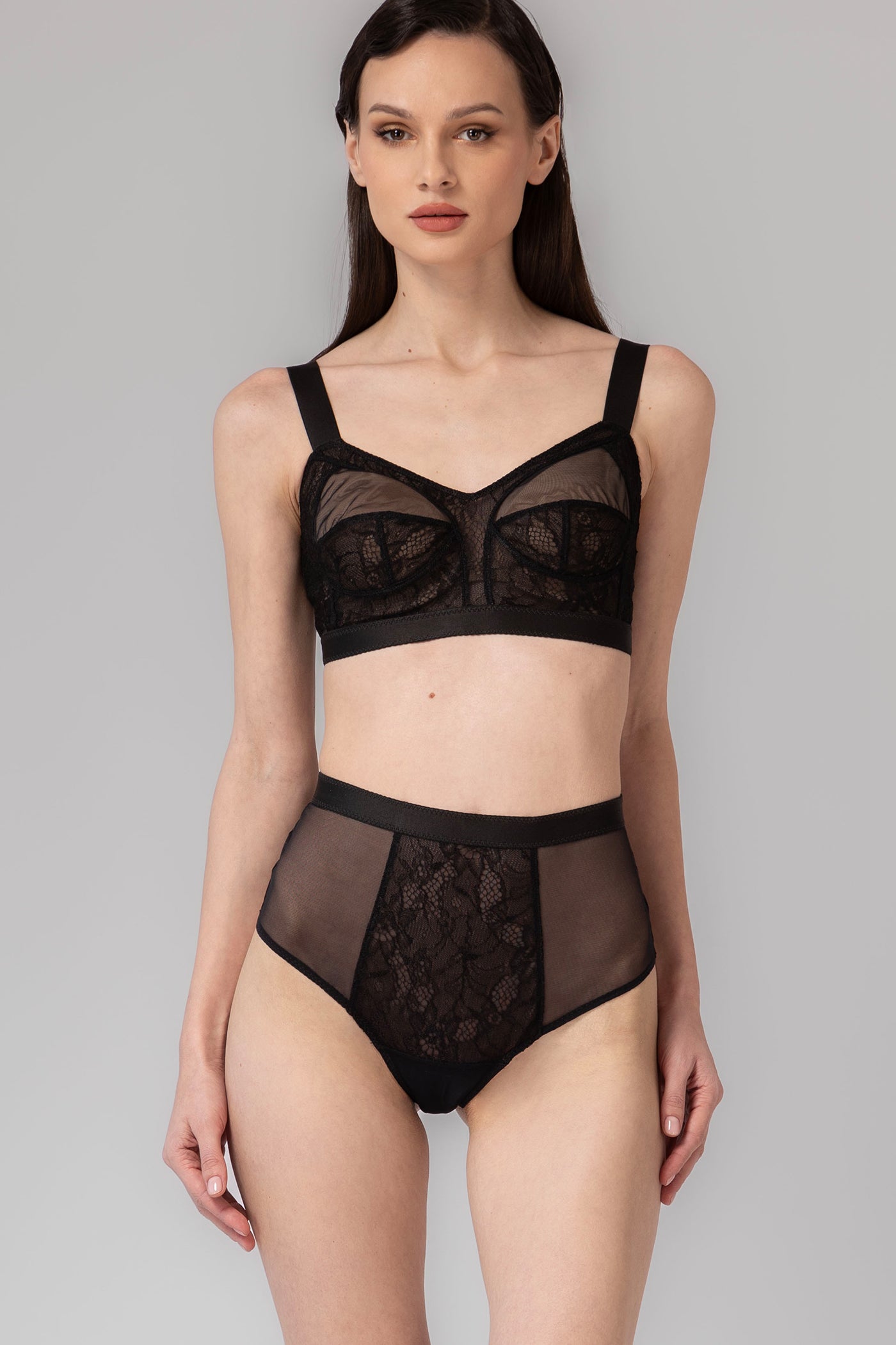 Bra top negru din dantela si tul Sculpt