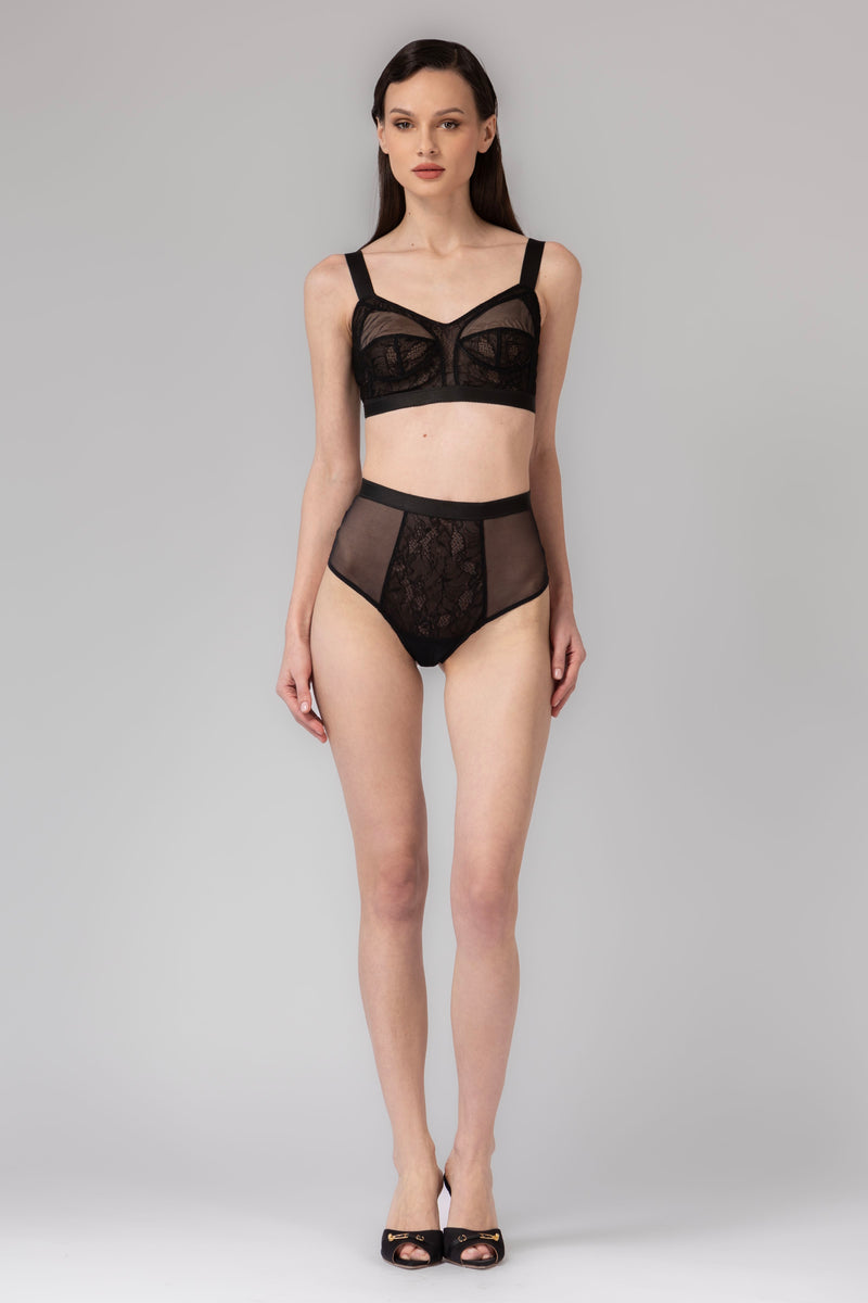 Chilot negru din dantela si tul Sculpt