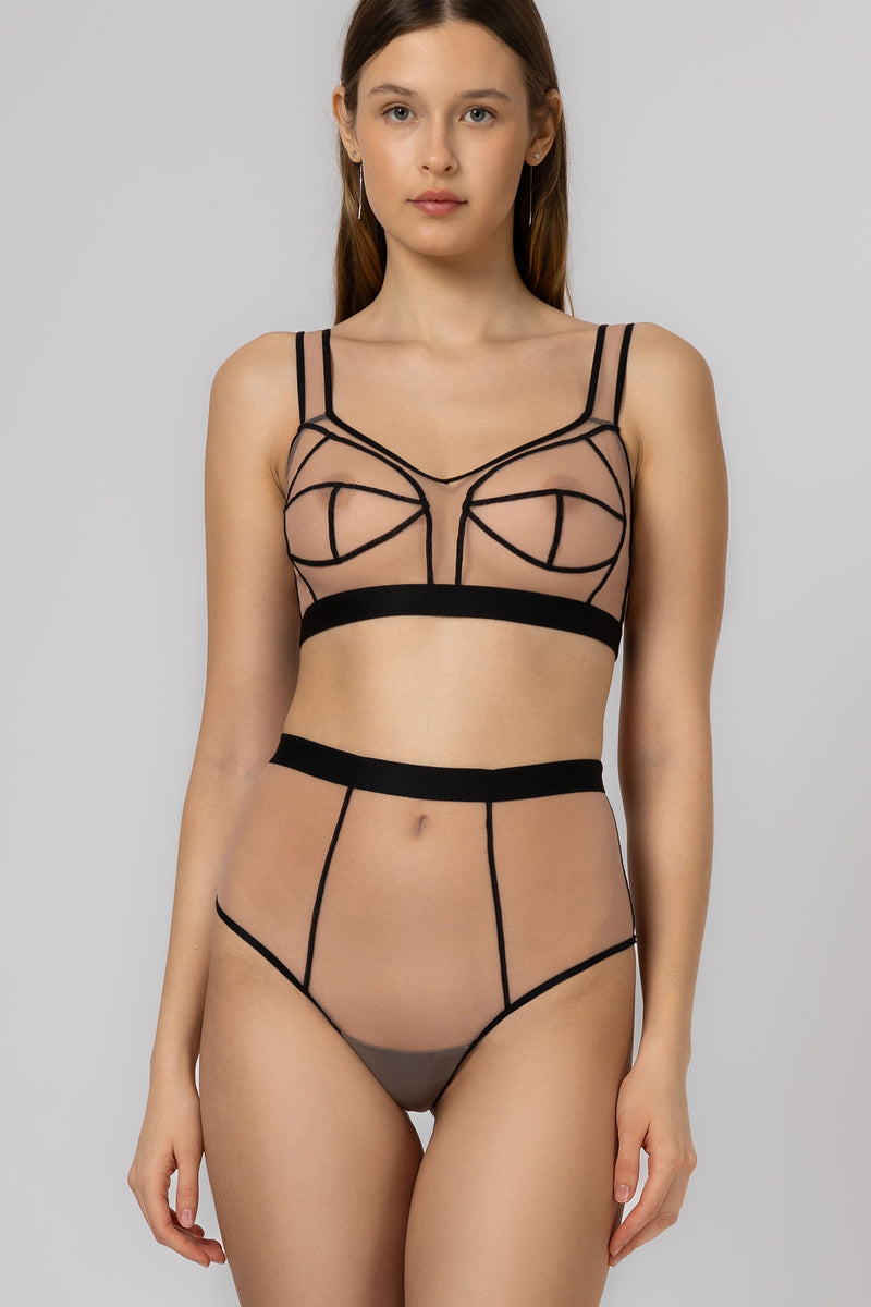 Bra top contrast din tulle elastic transparent Sculpt