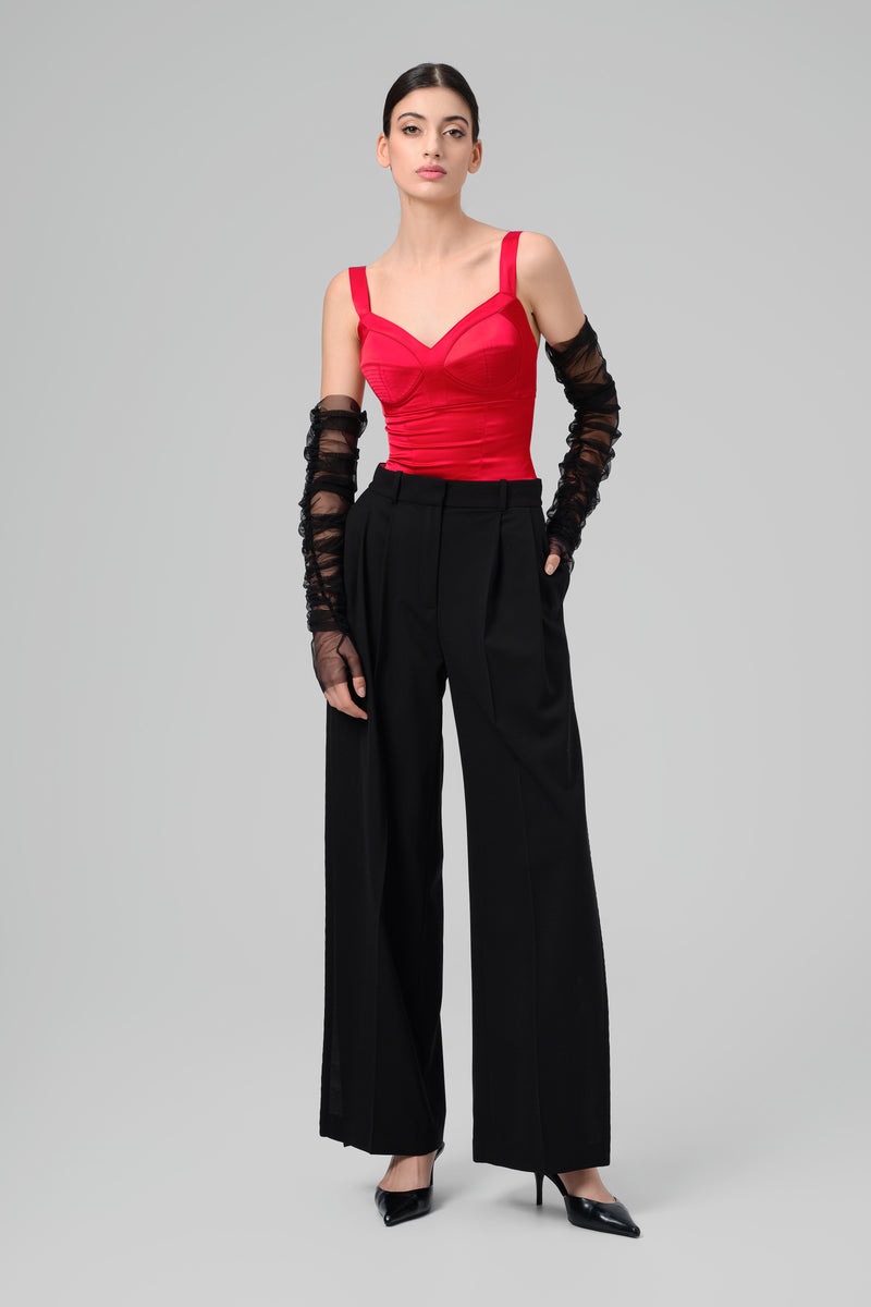 Corset rosu din satin cu cupe Sculpt