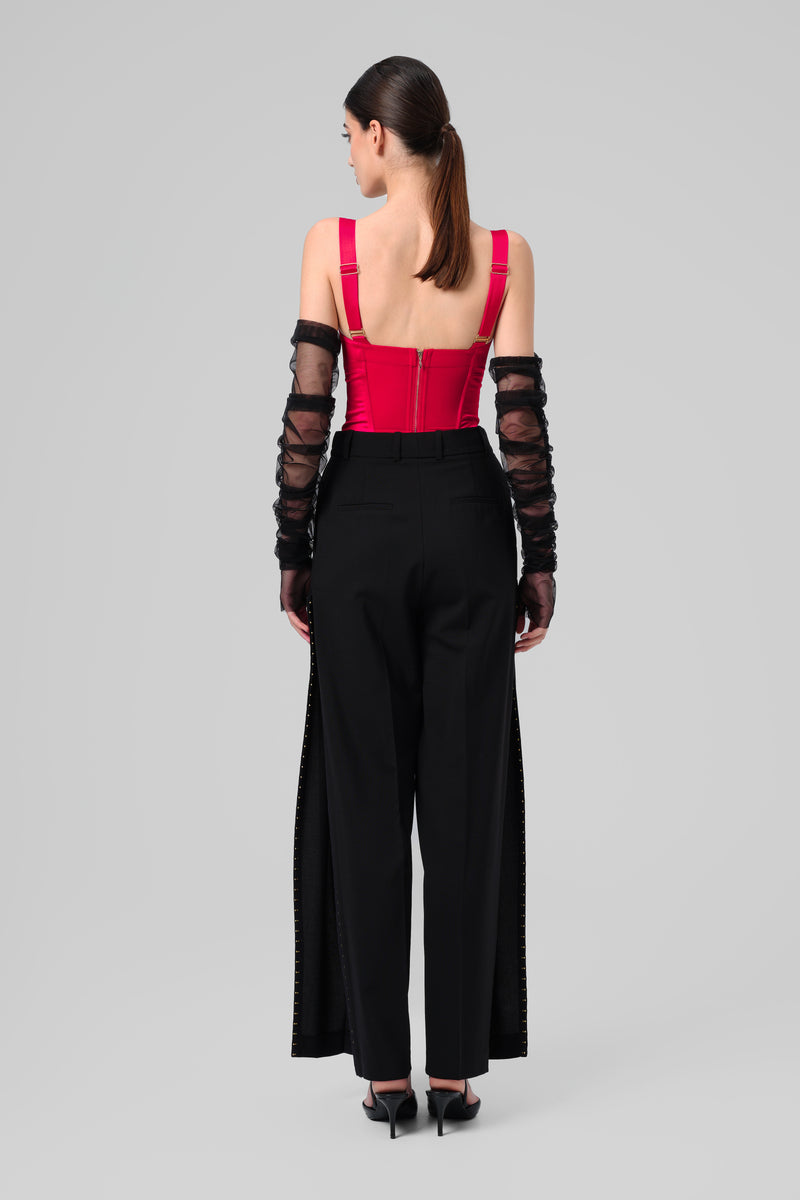 Corset rosu din satin cu cupe Sculpt