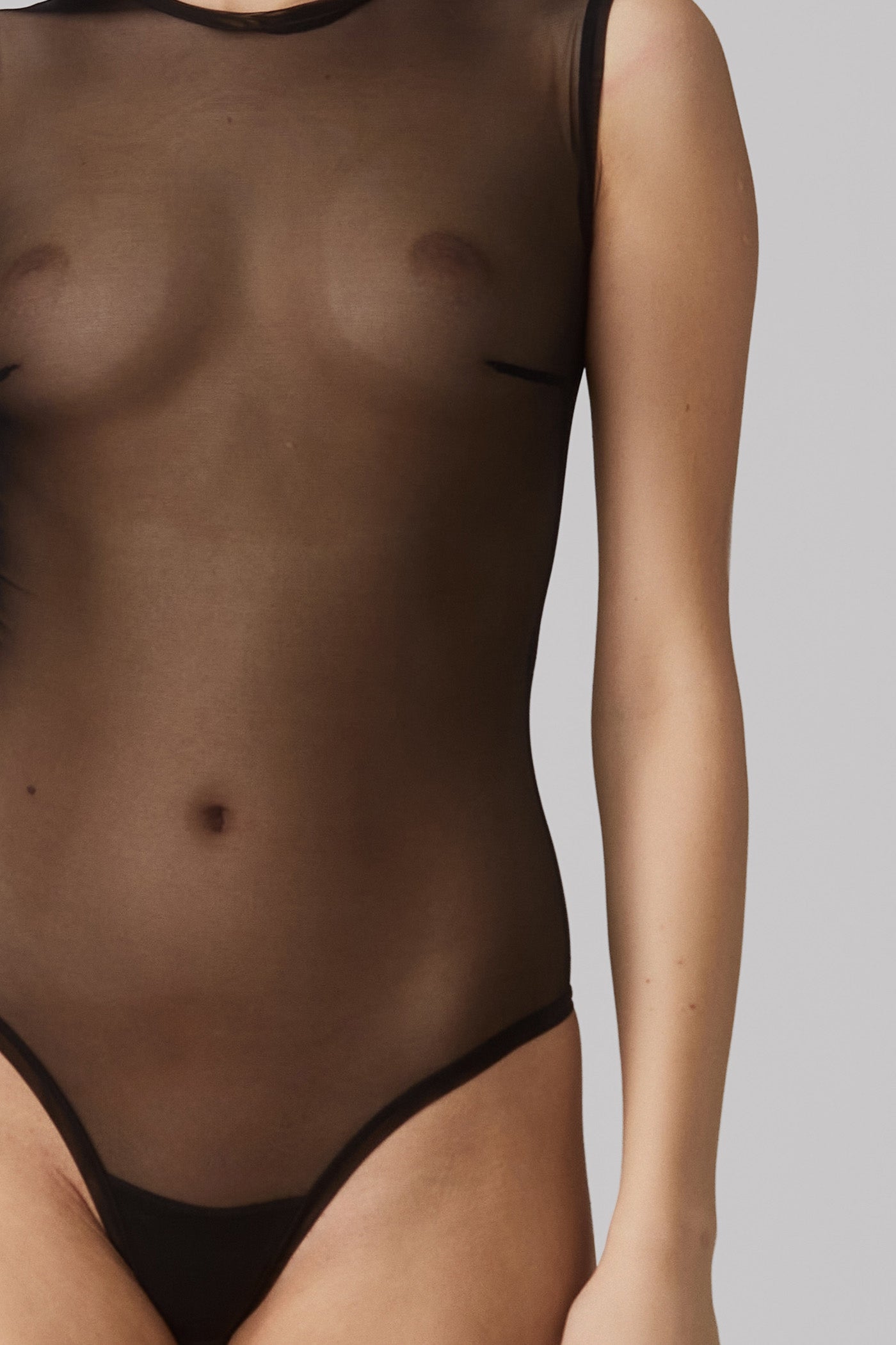 Body negru din tulle elastic transparent Sheer