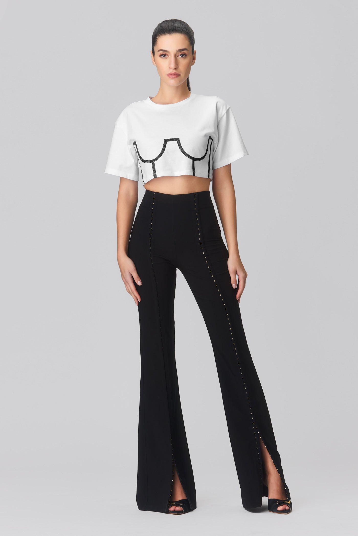 Pantaloni negri lungi evazati Snap