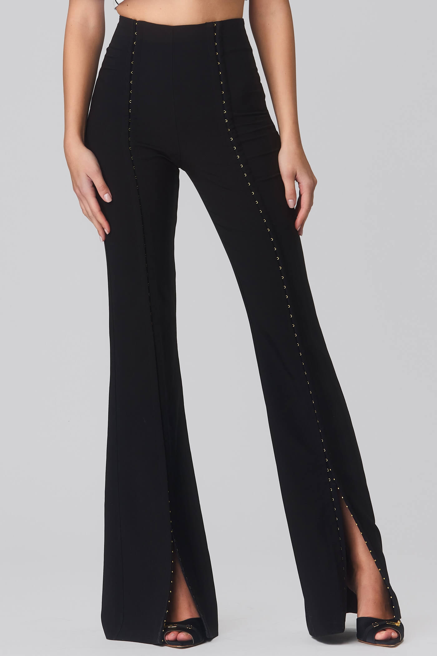 Pantaloni negri lungi evazati Snap