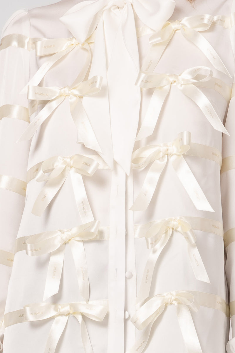 Bluza alba din satin cu funde Tangled