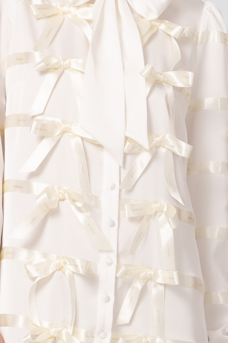 Rochie albă din satin cu funde Tangled