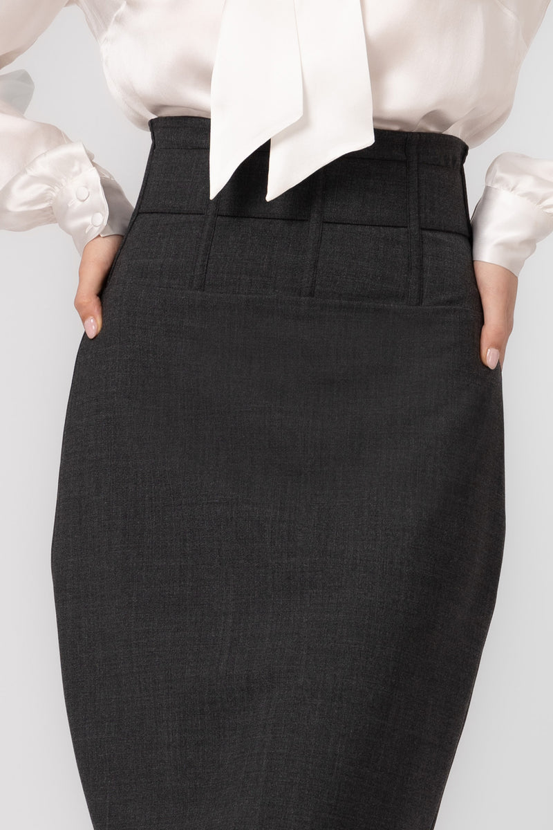 Fusta gri midi din lana Tomboy