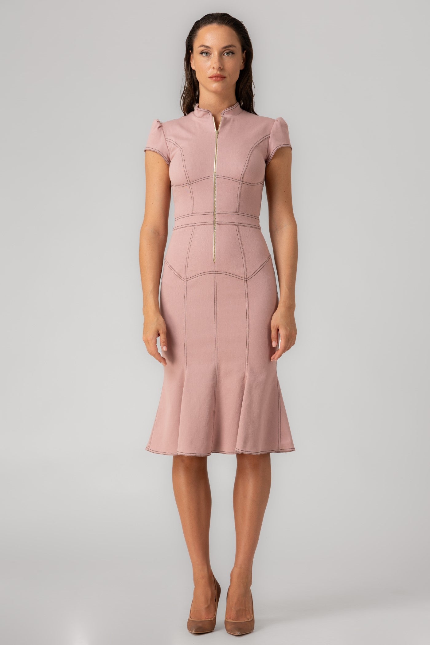 Rochie roz fad midi din denim bi-elastic Underline