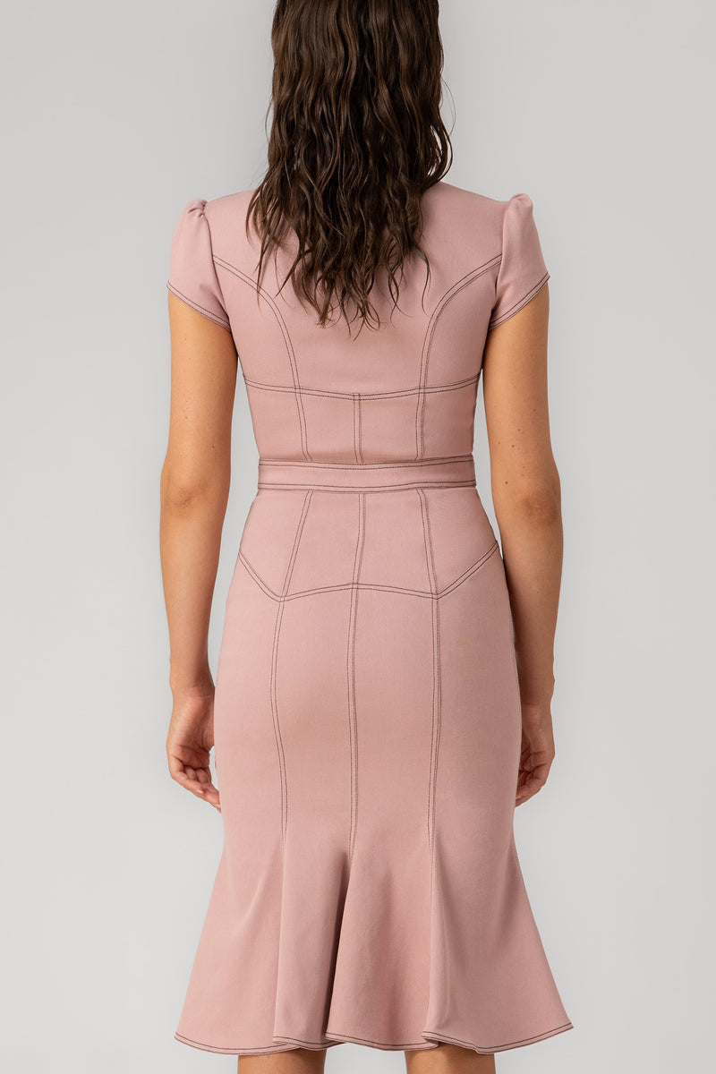 Rochie roz fad midi din denim bi-elastic Underline