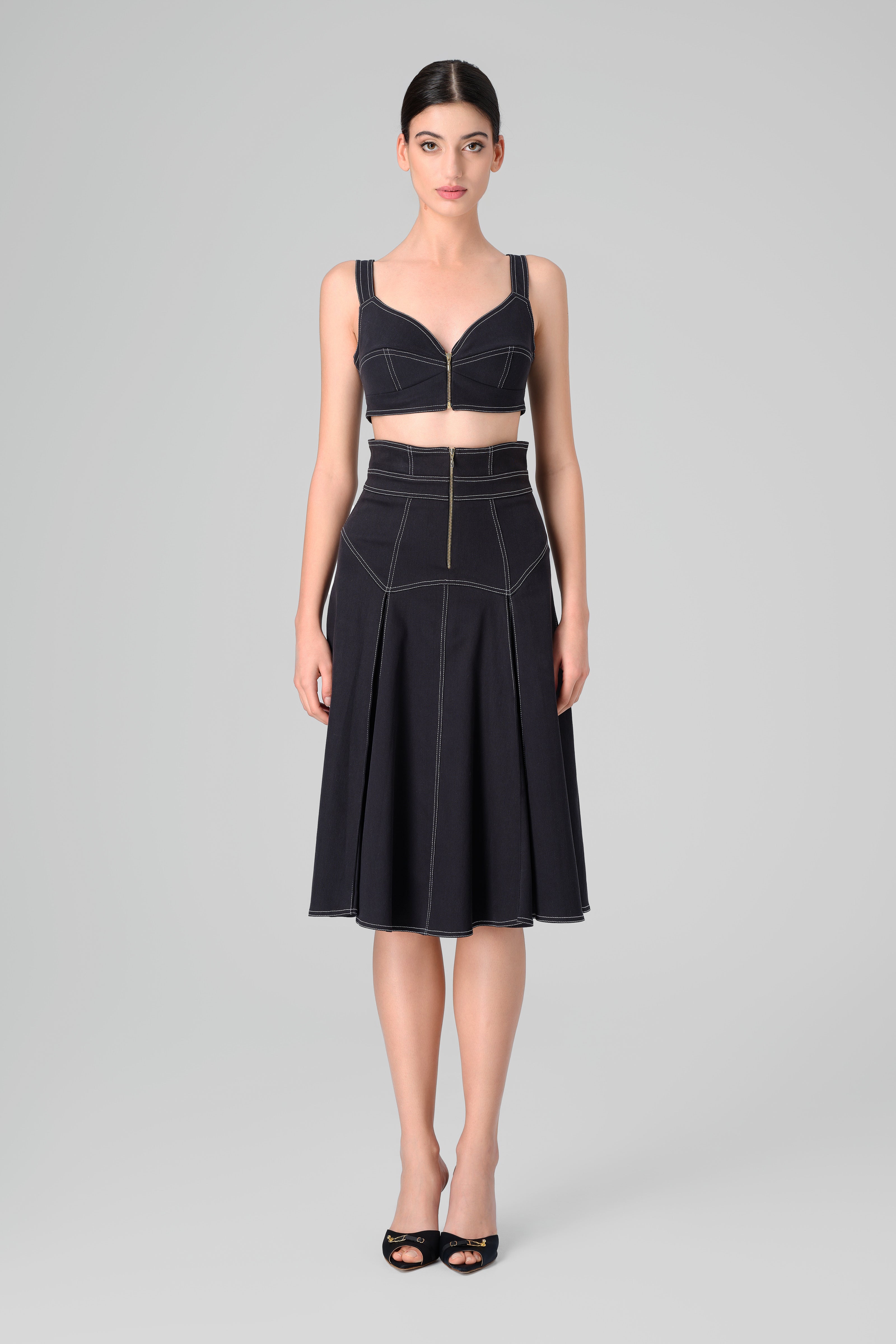 Bustiera neagra din denim bi-elastic Underline