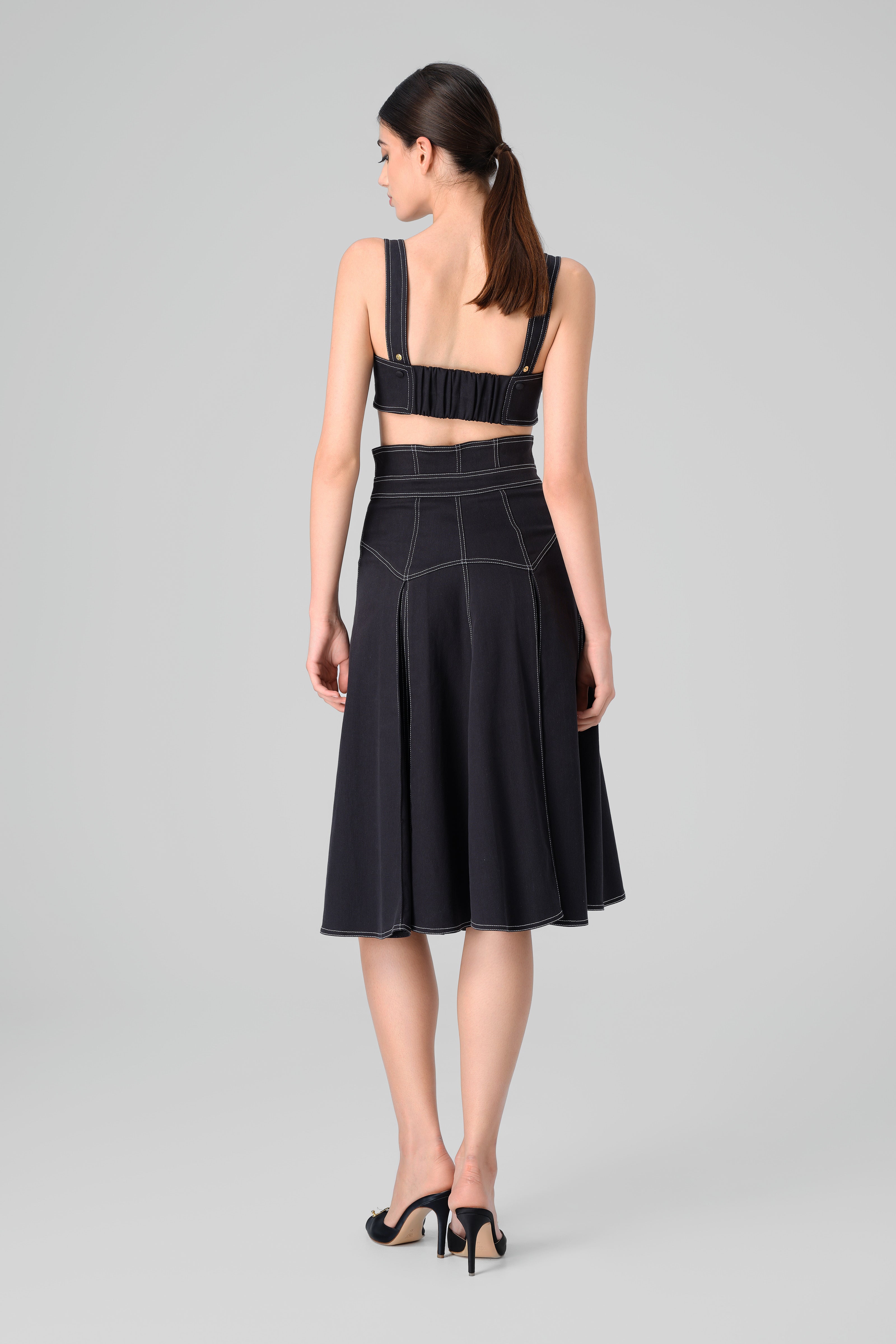 Bustiera neagra din denim bi-elastic Underline