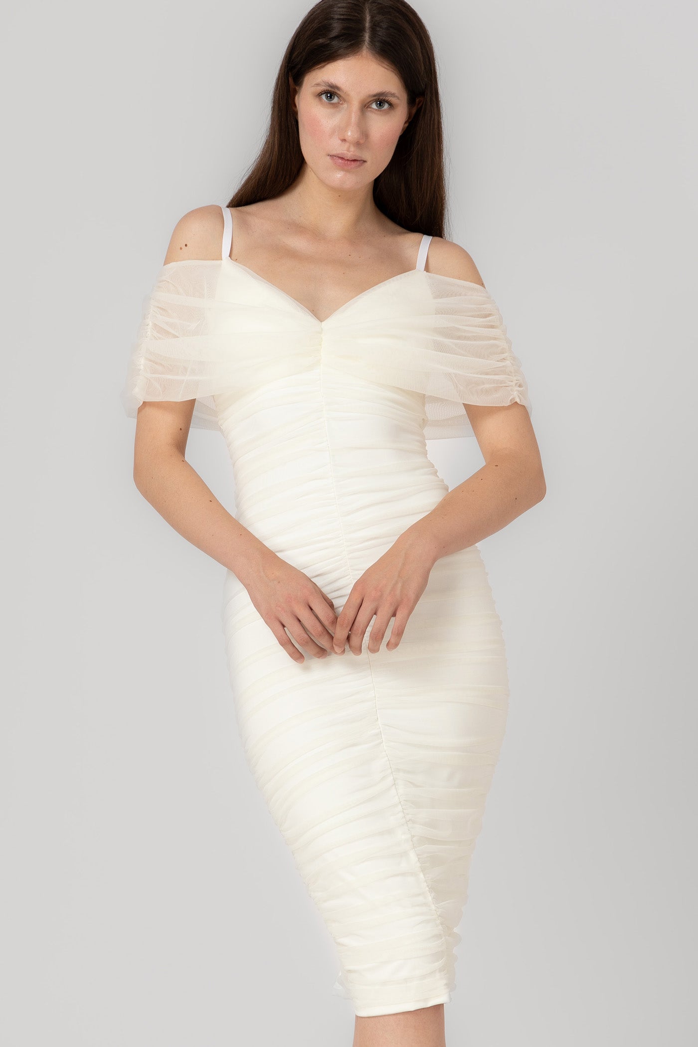 Rochie alba mulata din tul elastic Unveil