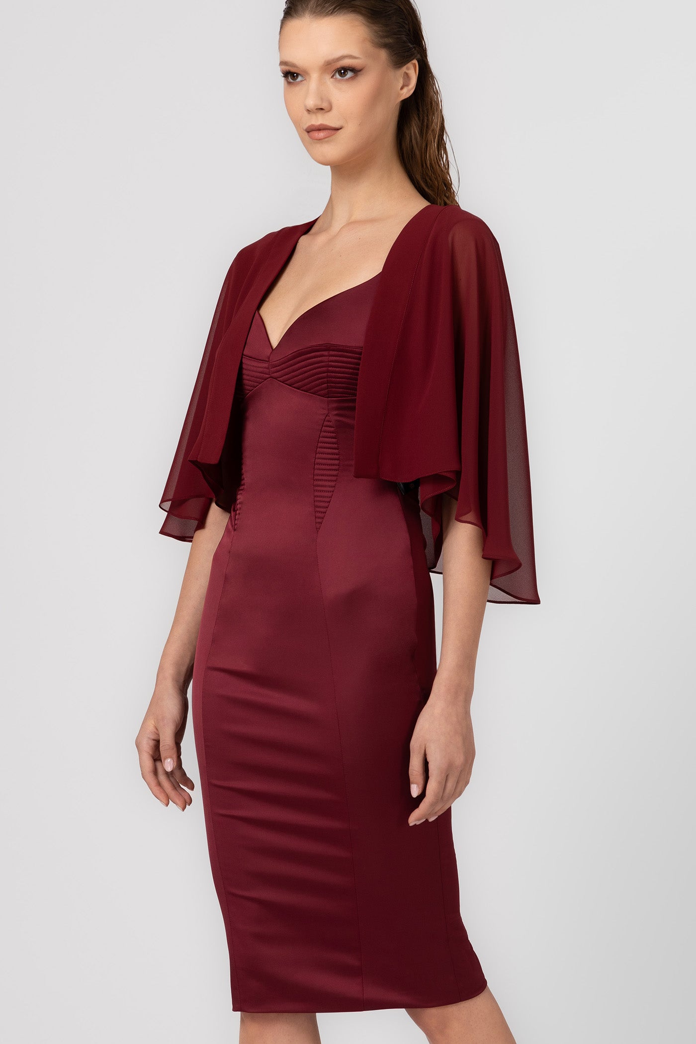 Capa rosu burgund din voal transparent Veil