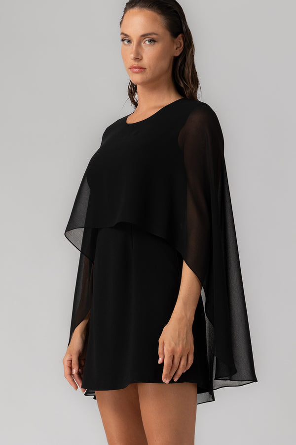 Rochie midi neagră cu capă Veil