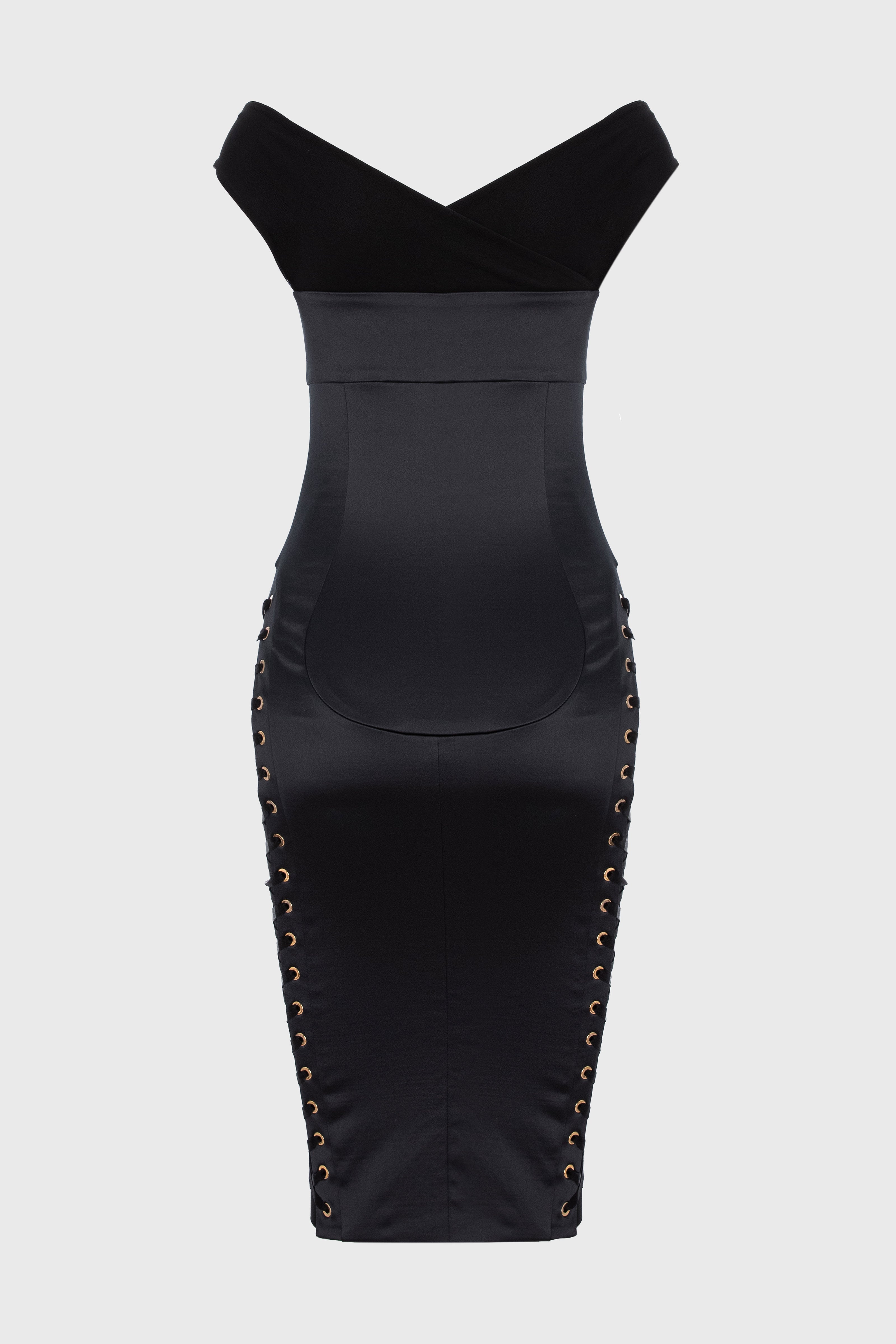 Rochie neagra din satin cu insiretare Blackcherry