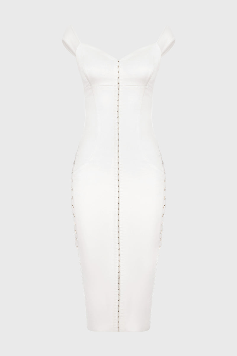 Rochie alba din satin cu insiretare Blackcherry