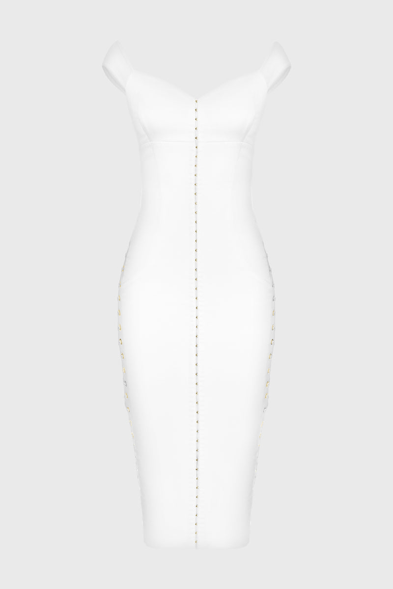 Rochie alba din satin cu insiretare Blackcherry