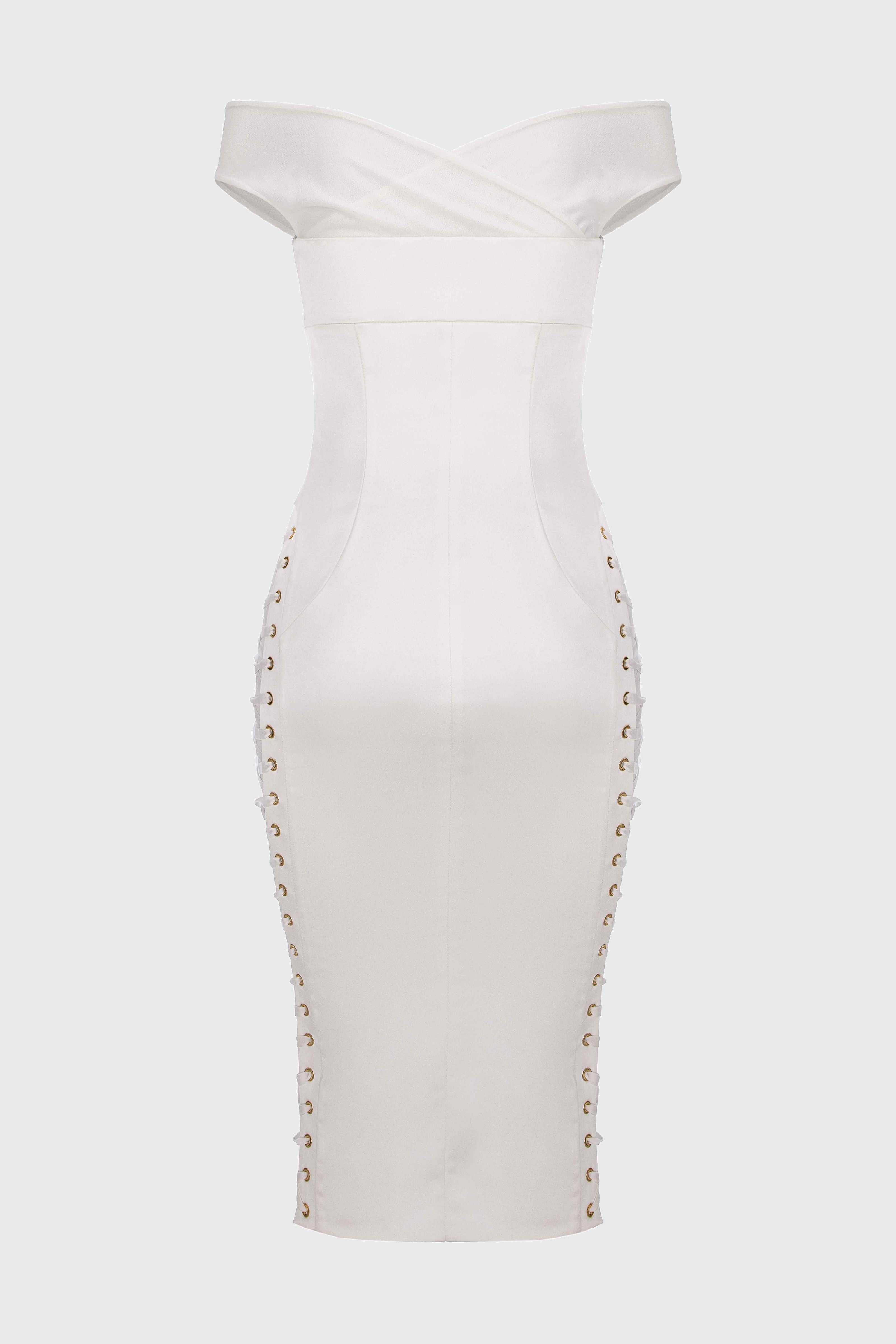 Rochie alba din satin cu insiretare Blackcherry